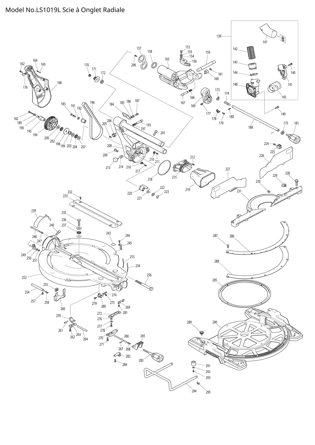 Pièces détachées scie à onglets radiale Makita LS1019L