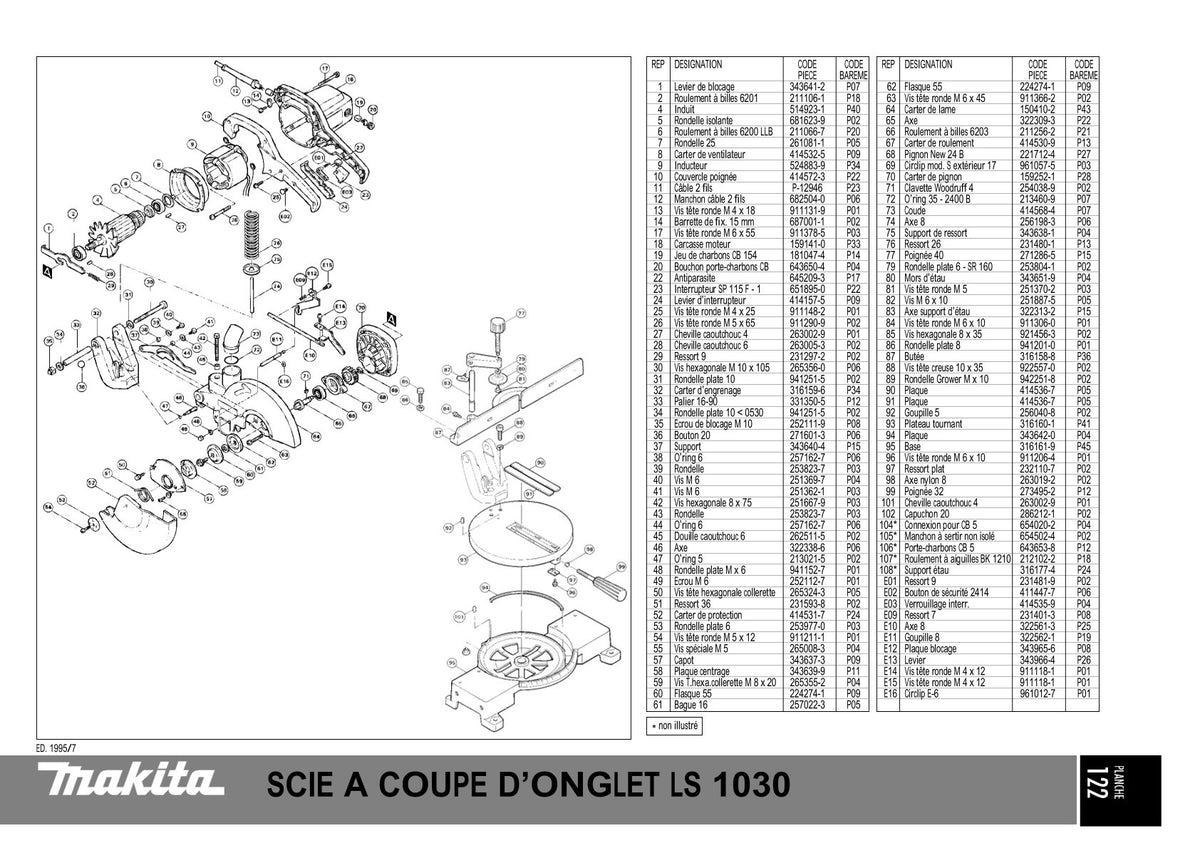 Pièces détachées scie à onglets radiale Makita LS1030