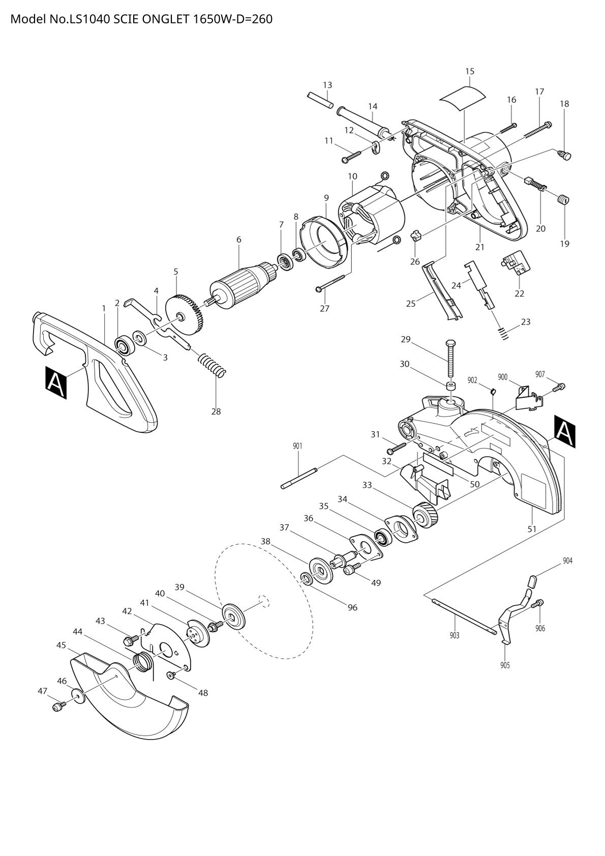 Pièces détachées scie à onglets radiale Makita LS1040