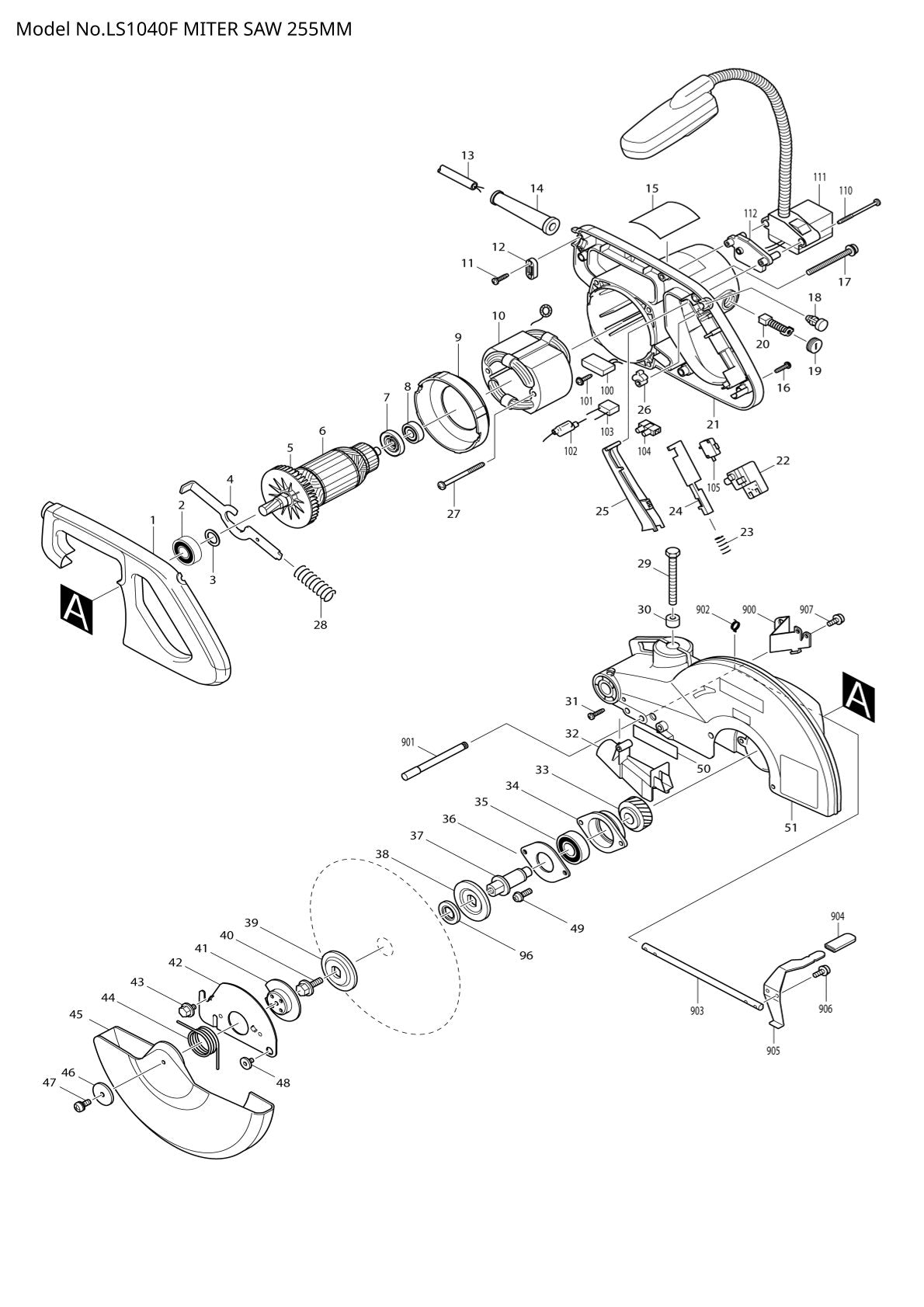 Pièces détachées scie à onglets radiale Makita LS1040F