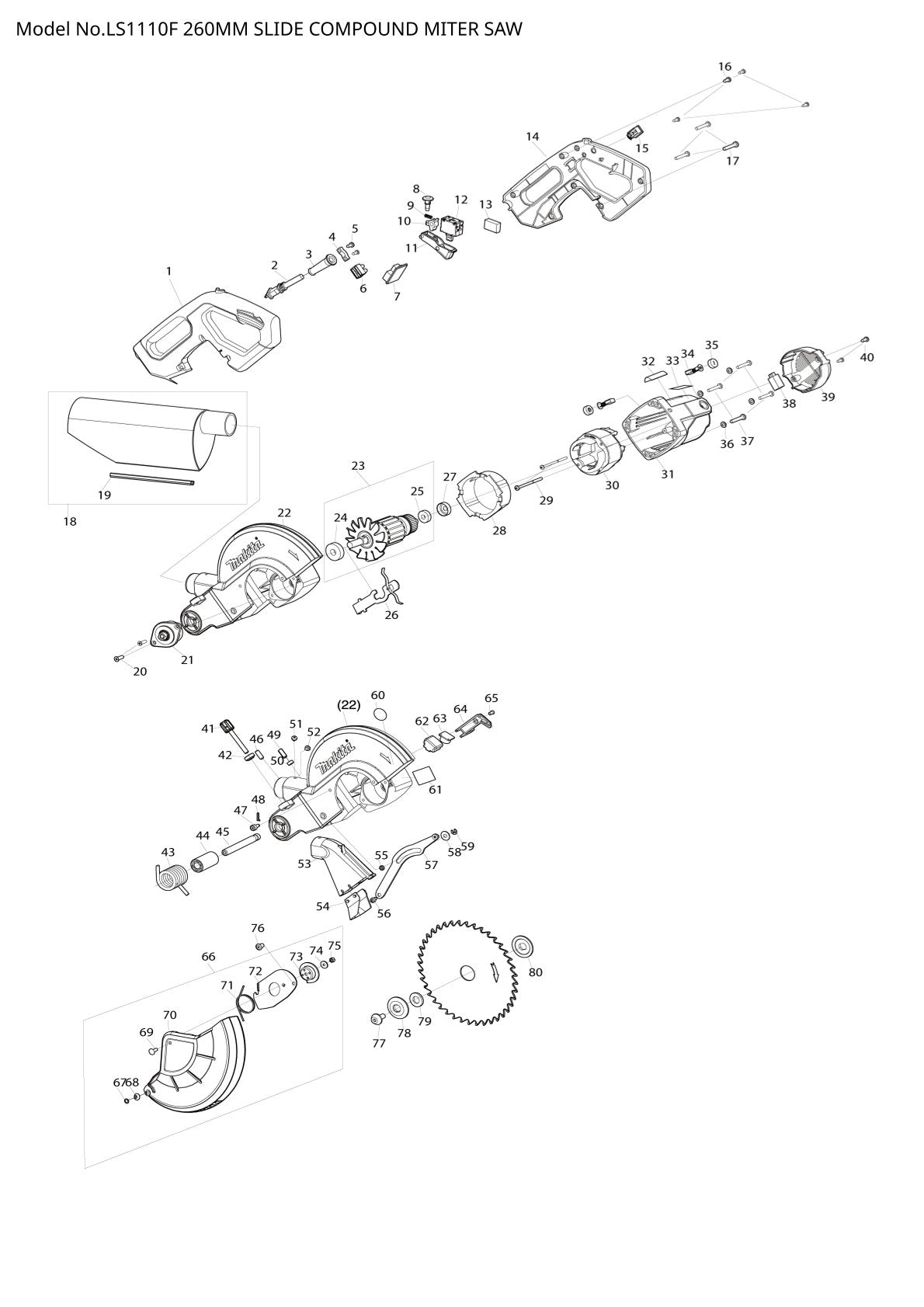 Pièces détachées scie à onglets radiale Makita LS1110F