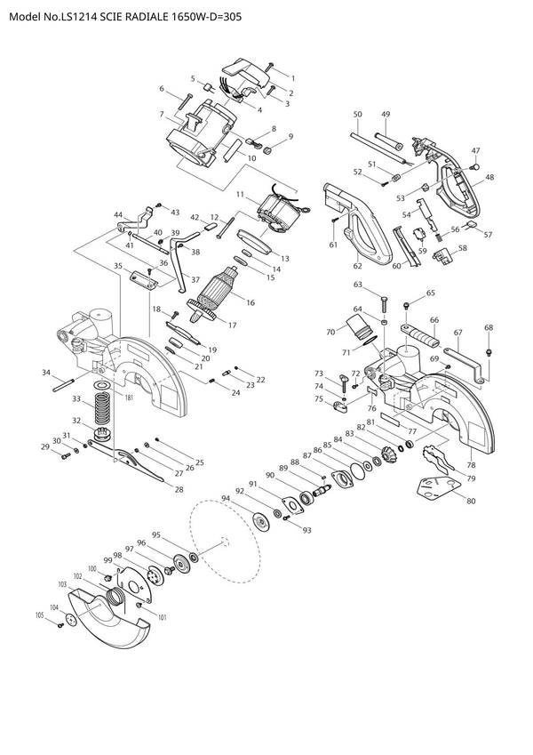 Pièces détachées scie à onglets radiale Makita LS1214