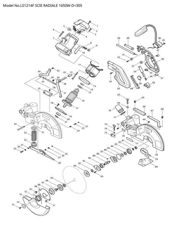 Pièces détachées scie à onglets radiale Makita LS1214F