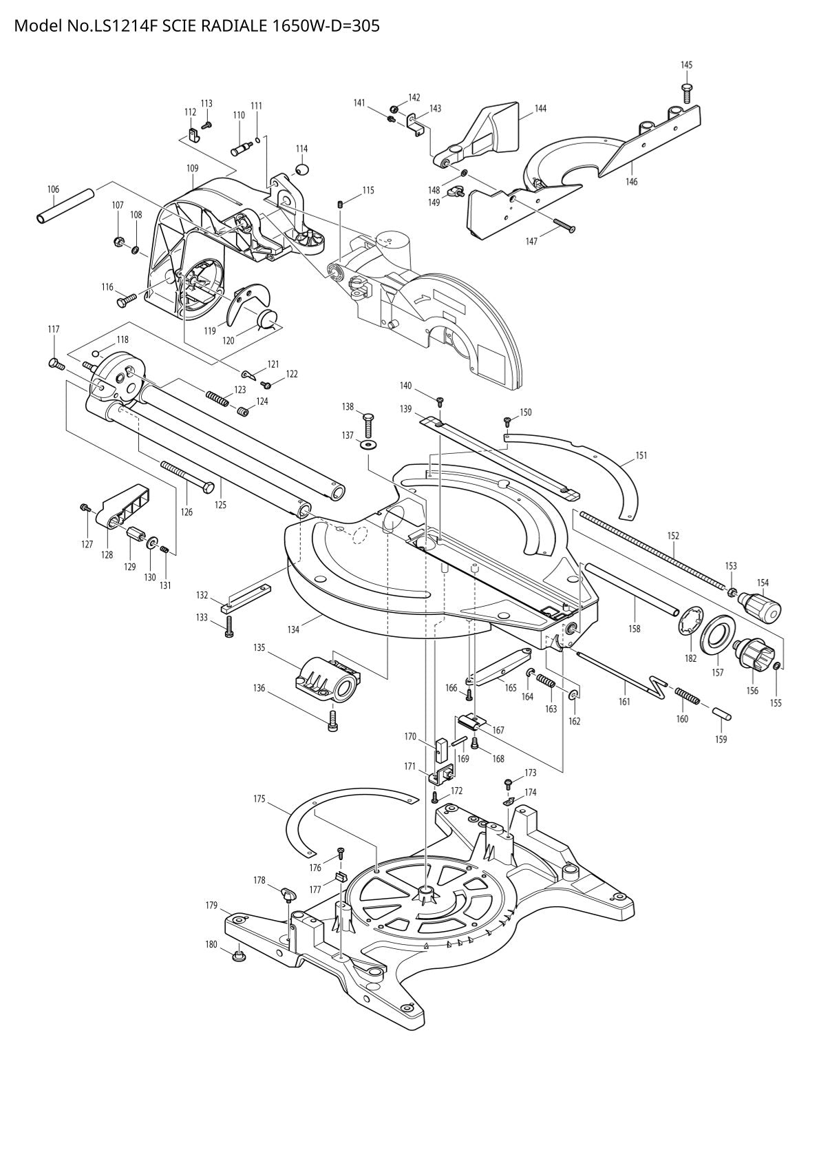 Pièces détachées scie à onglets radiale Makita LS1214F