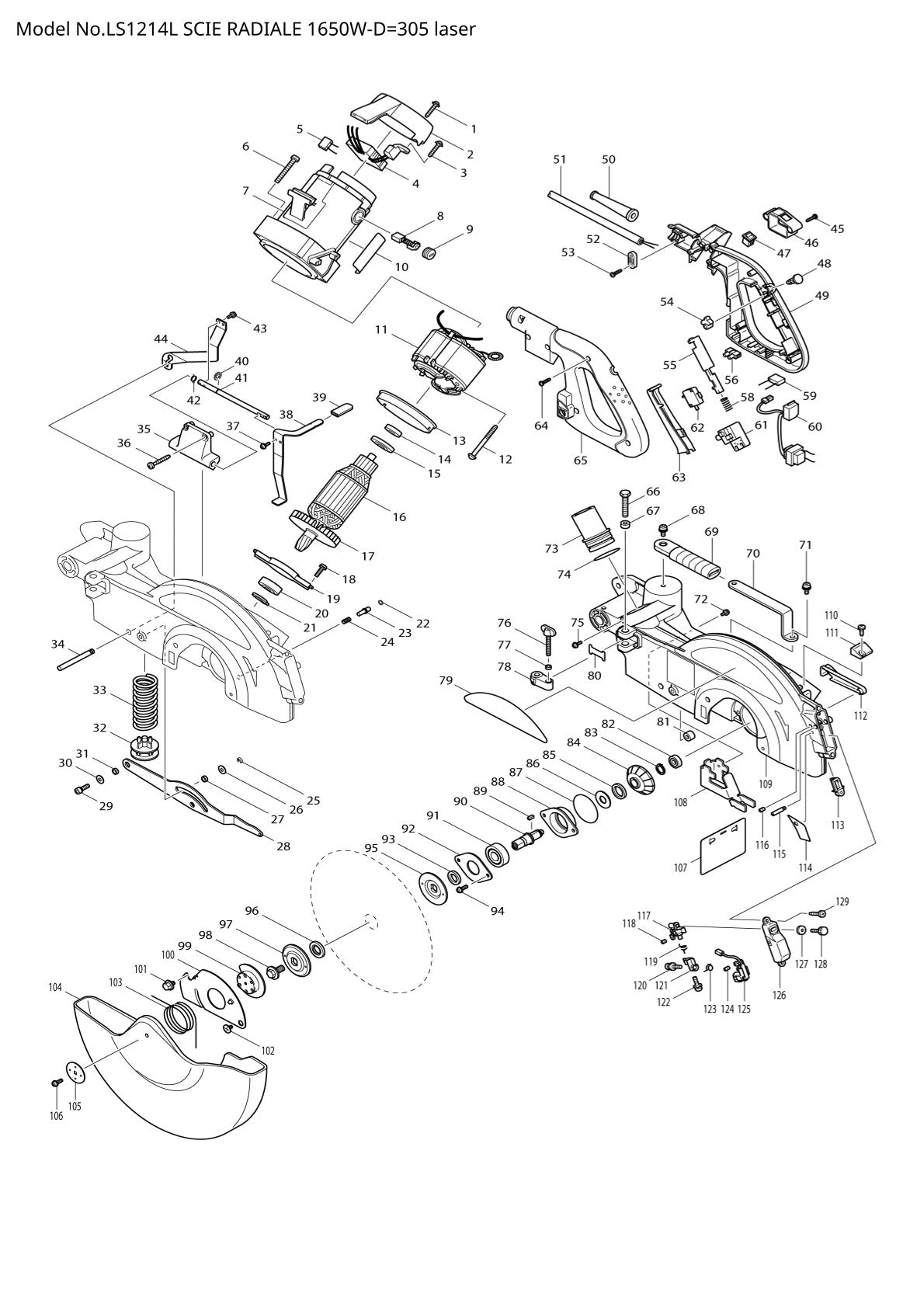 Pièces détachées scie à onglets radiale Makita LS1214L