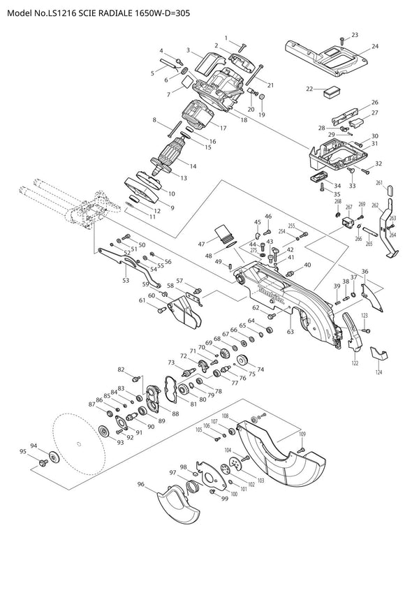 Pièces détachées scie à onglets radiale Makita LS1216