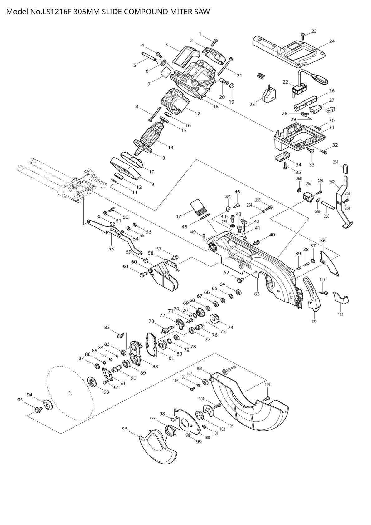 Pièces détachées scie à onglets radiale Makita LS1216F