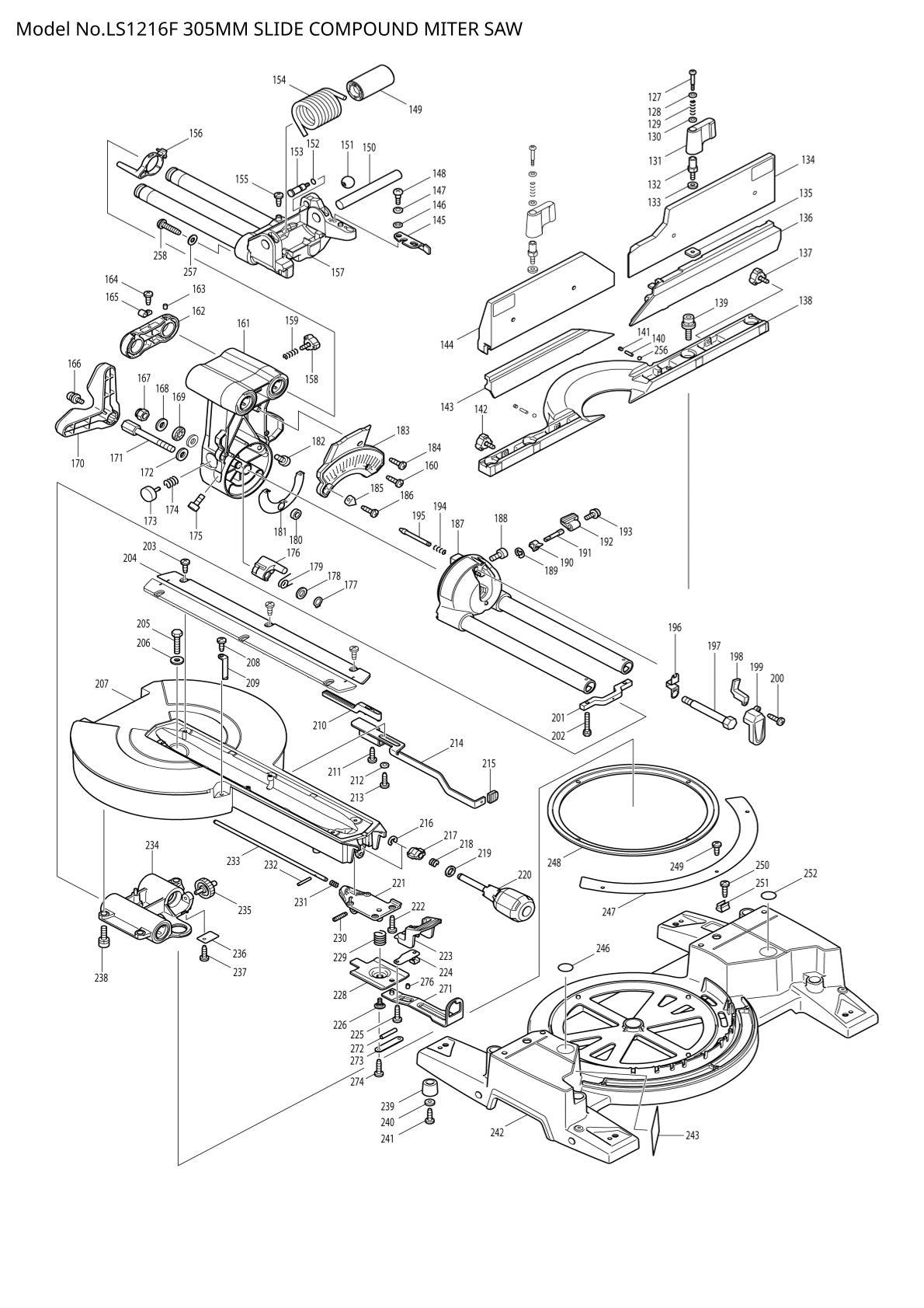 Pièces détachées scie à onglets radiale Makita LS1216F