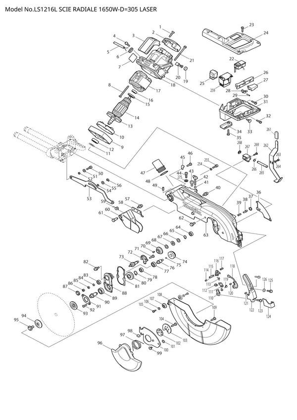 Pièces détachées scie à onglets radiale Makita LS1216L