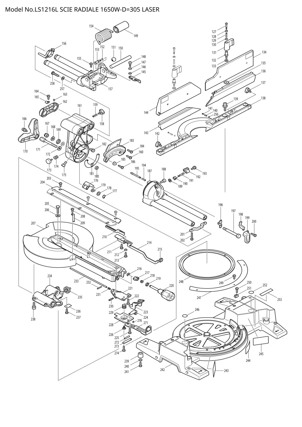 Pièces détachées scie à onglets radiale Makita LS1216L