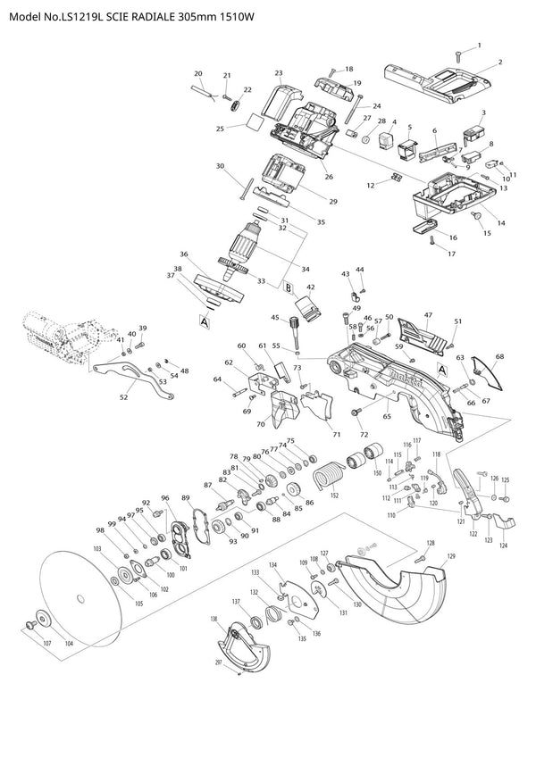 Pièces détachées scie à onglets radiale Makita LS1219L