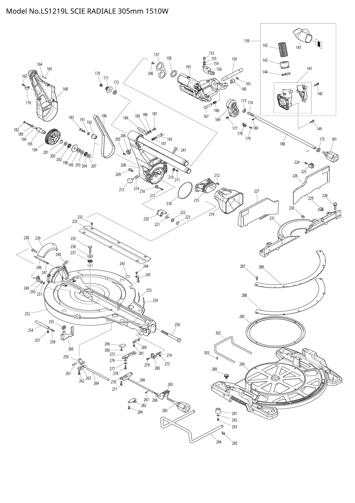 Pièces détachées scie à onglets radiale Makita LS1219L