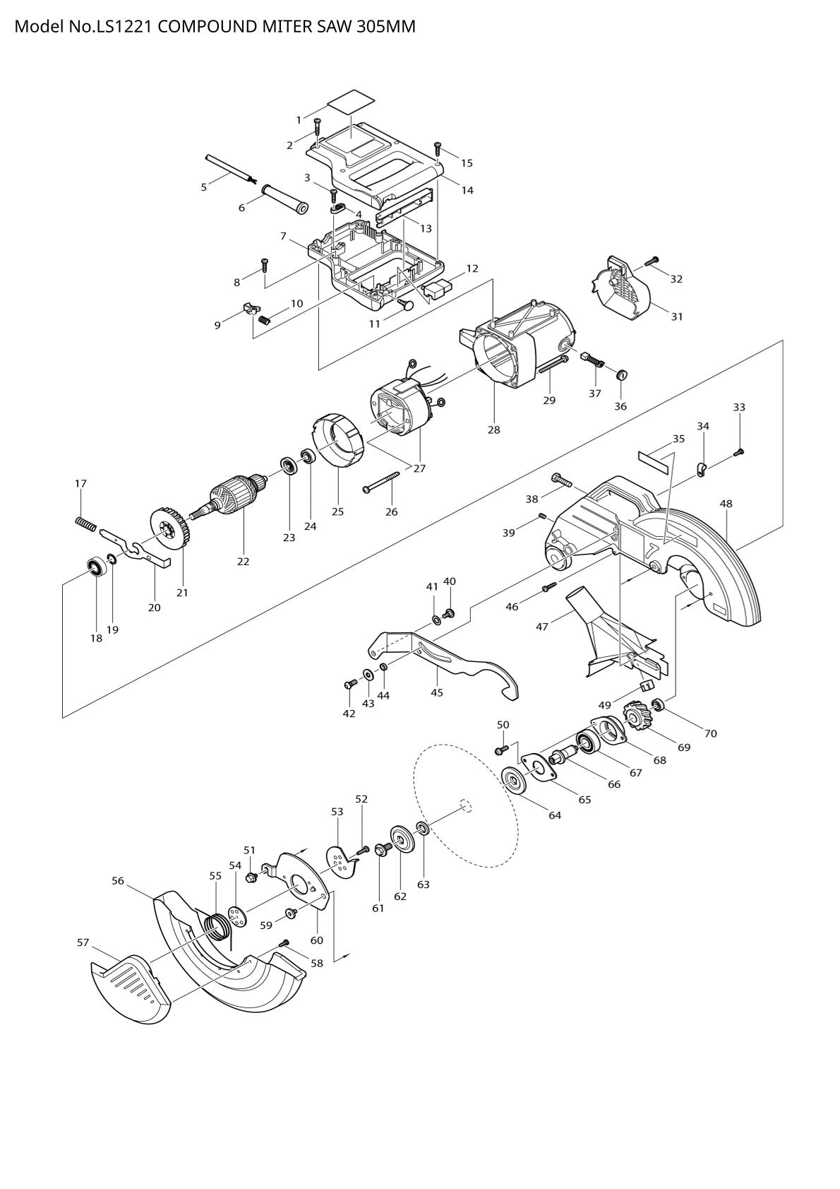 Pièces détachées scie à onglets radiale Makita LS1221