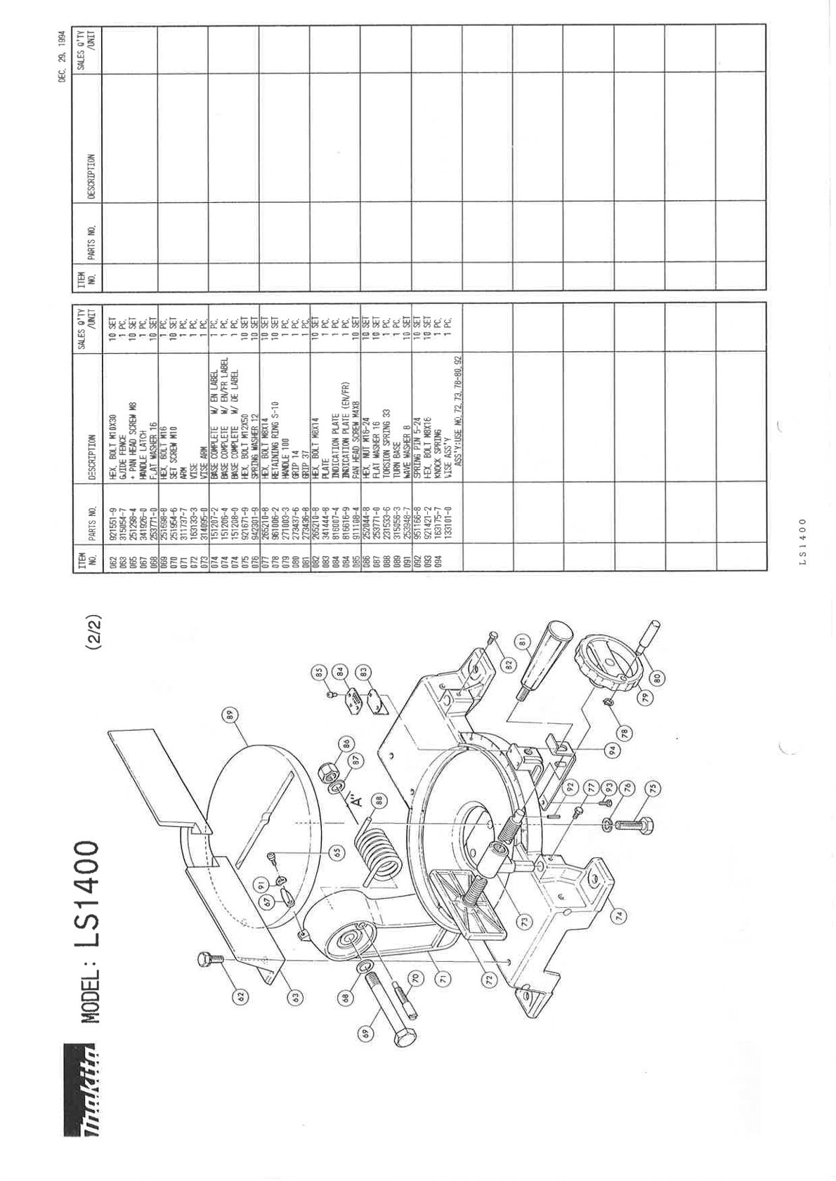 Pièces détachées scie à onglets radiale Makita LS1400
