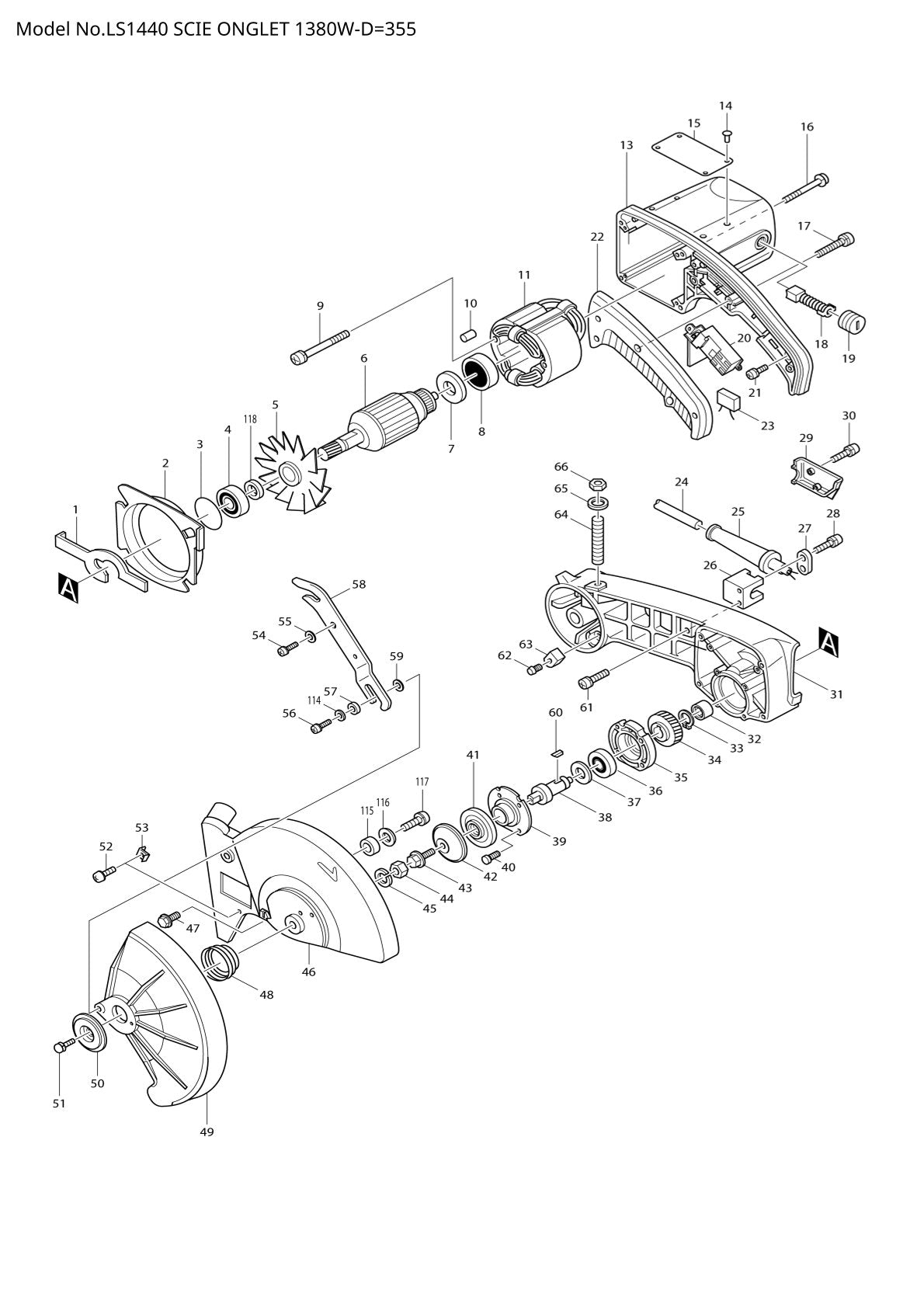 Pièces détachées scie à onglets radiale Makita LS1440