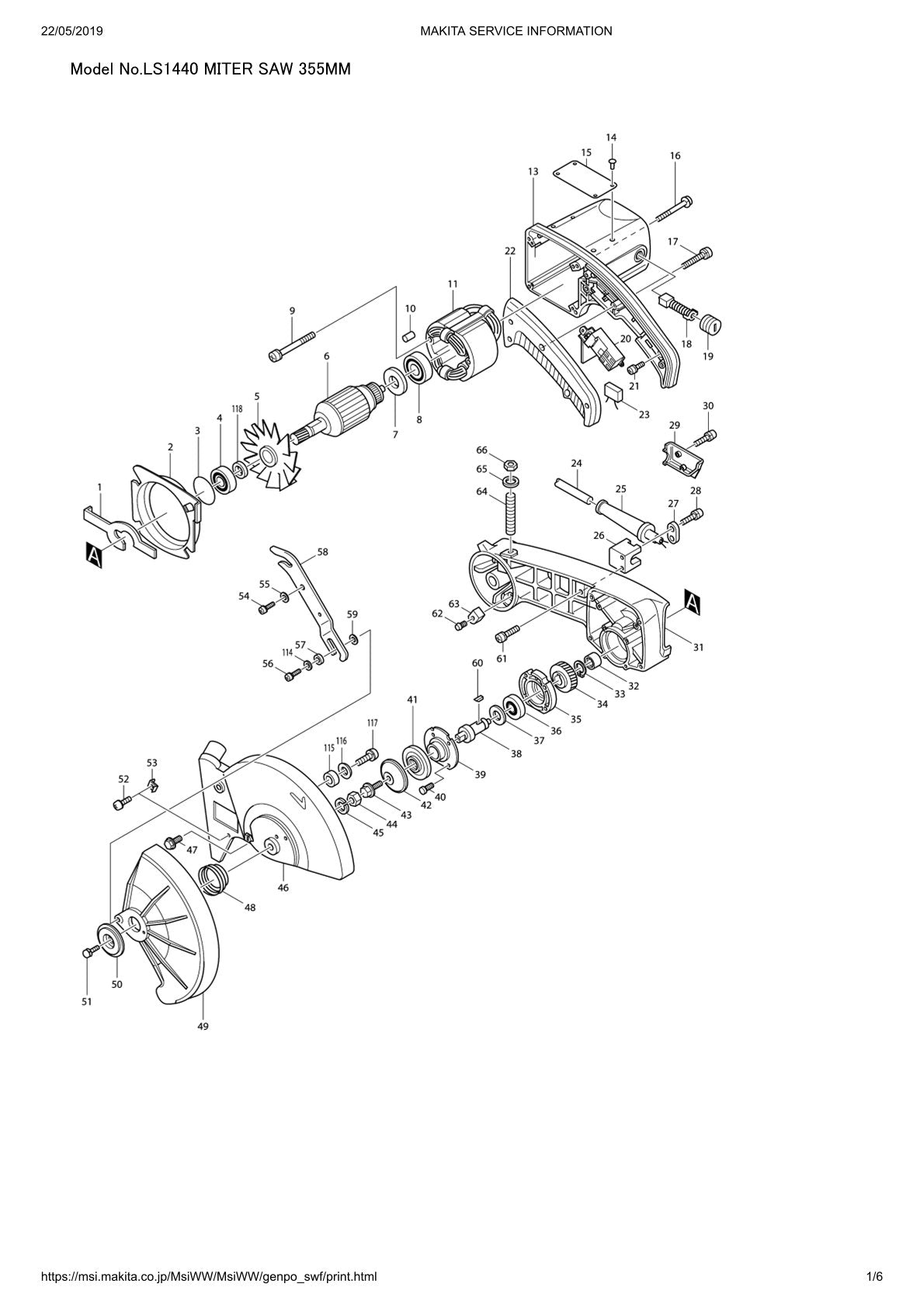 Pièces détachées scie à onglets radiale Makita LS1440