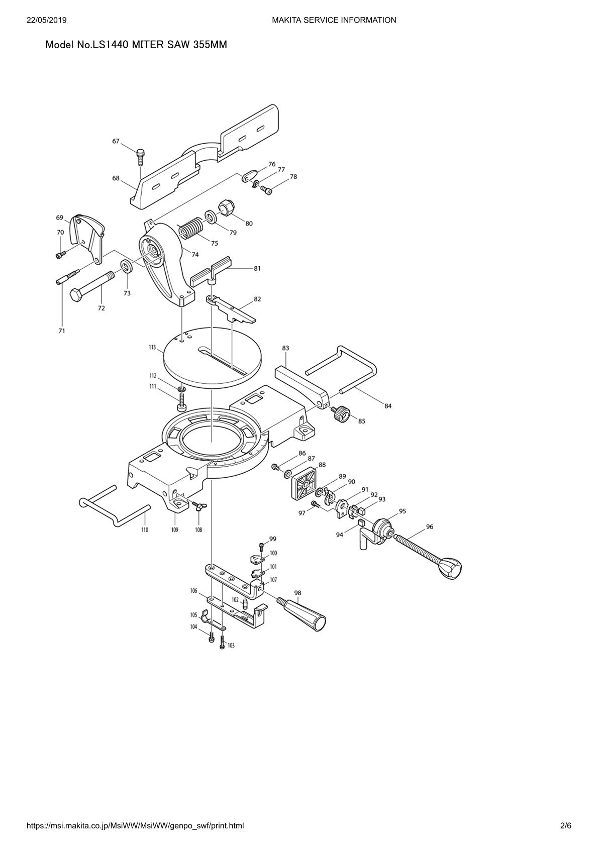 Pièces détachées scie à onglets radiale Makita LS1440