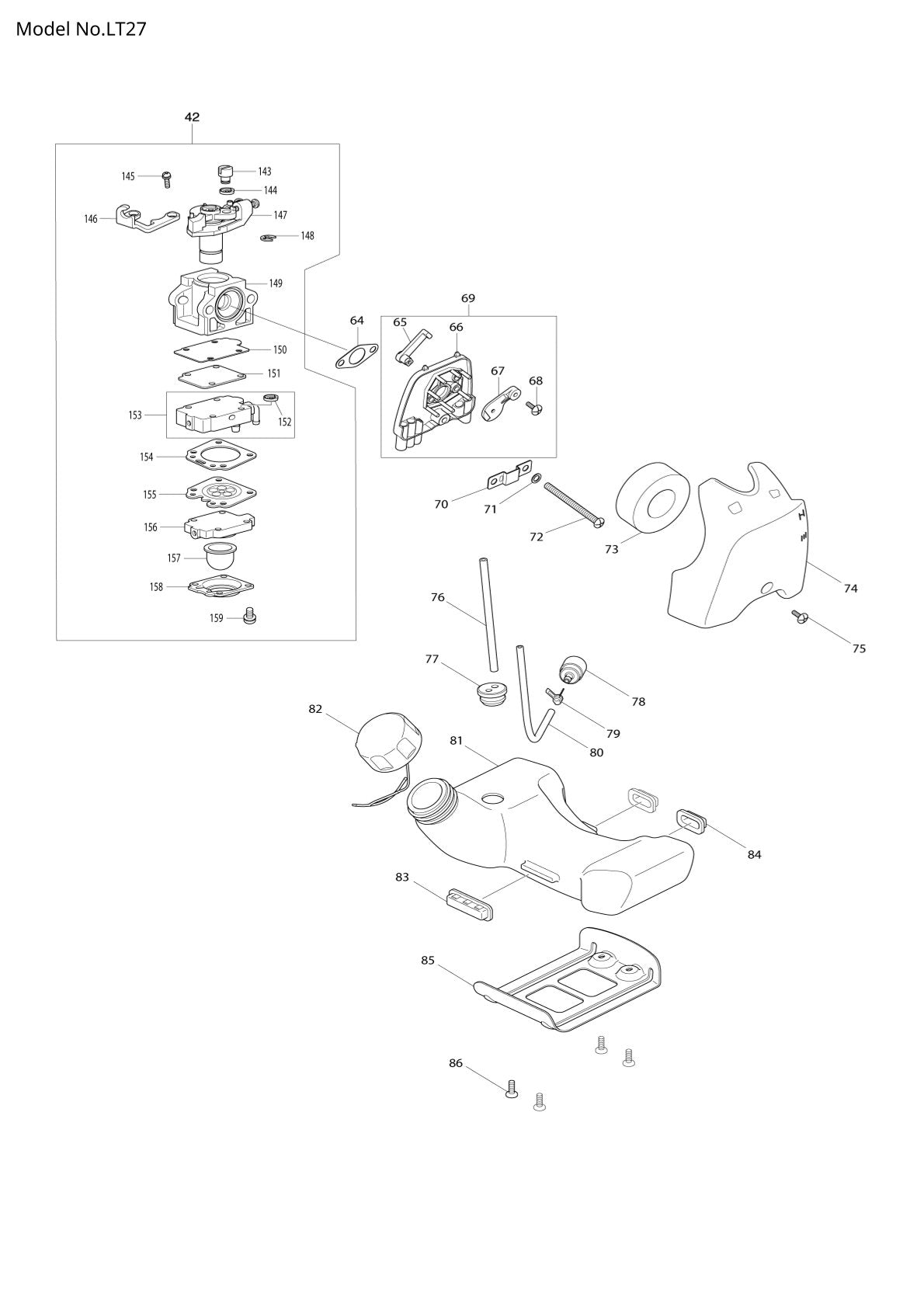 Pièces détachées coupe-bordures thermique Makita LT27