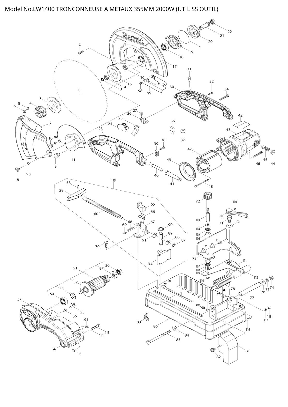 Pièces détachées matériel d’atelier Makita LW1400