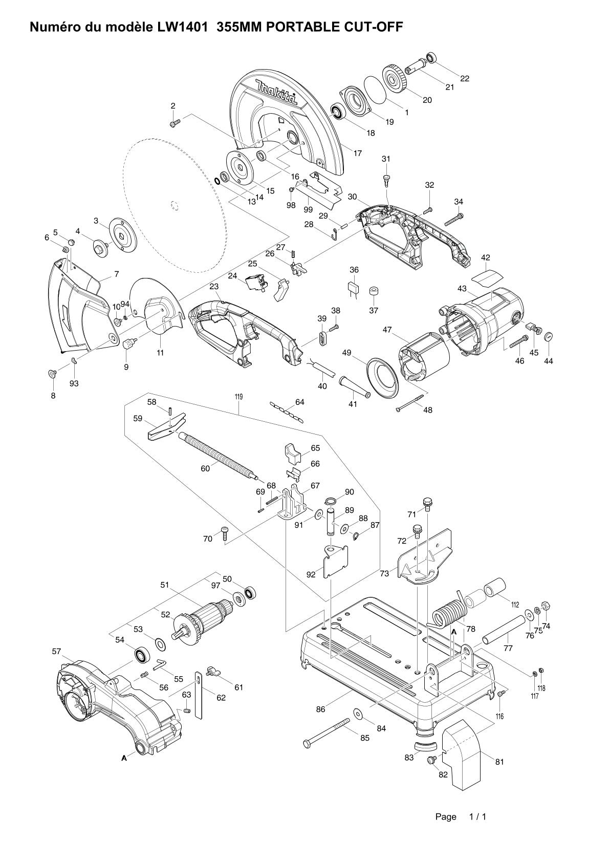 Pièces détachées matériel d’atelier Makita LW1401