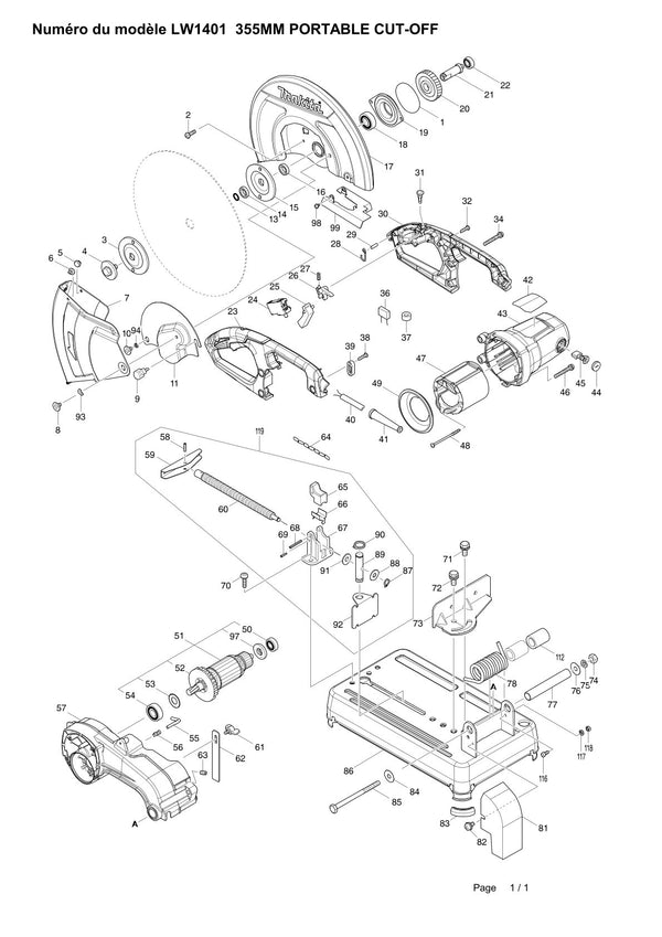 Pièces détachées matériel d’atelier Makita LW1401