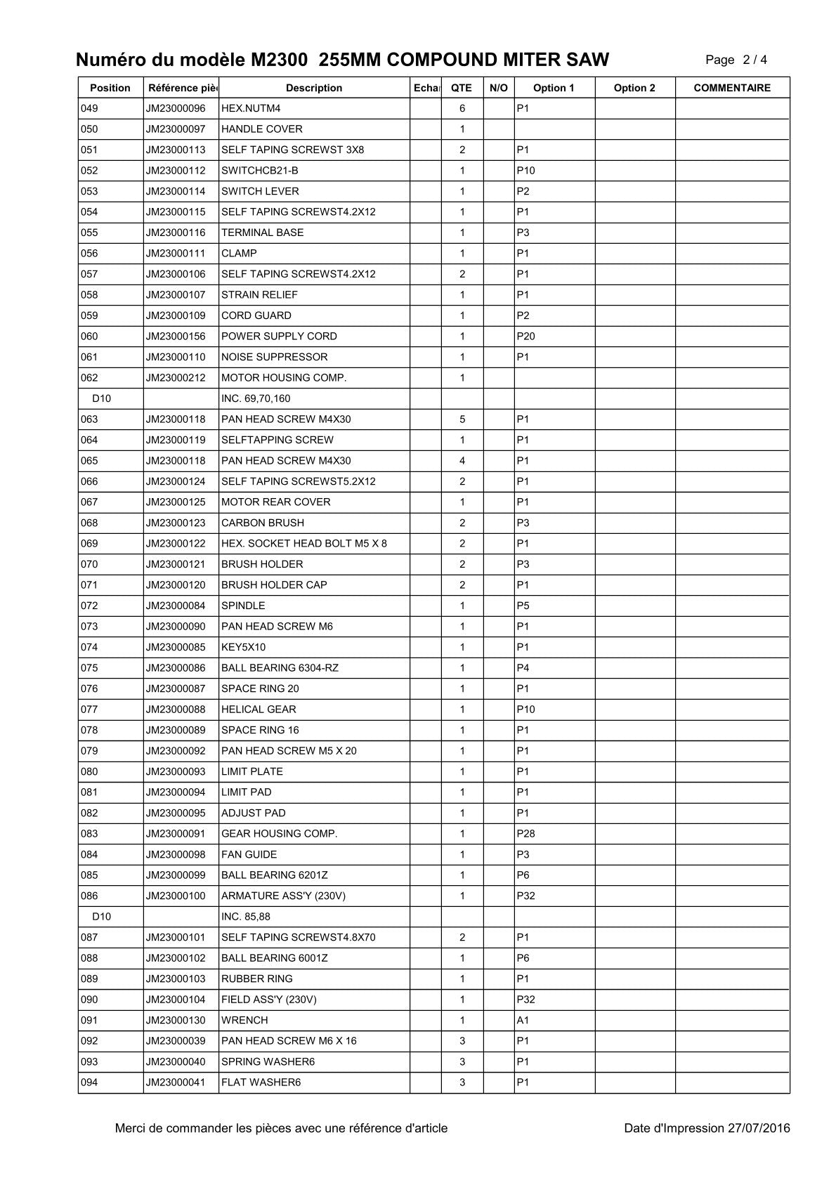 Pièces détachées tronçonneuse à métaux Makita M2300