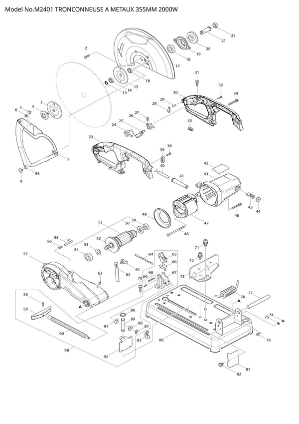 Pièces détachées tronçonneuse à métaux Makita M2401