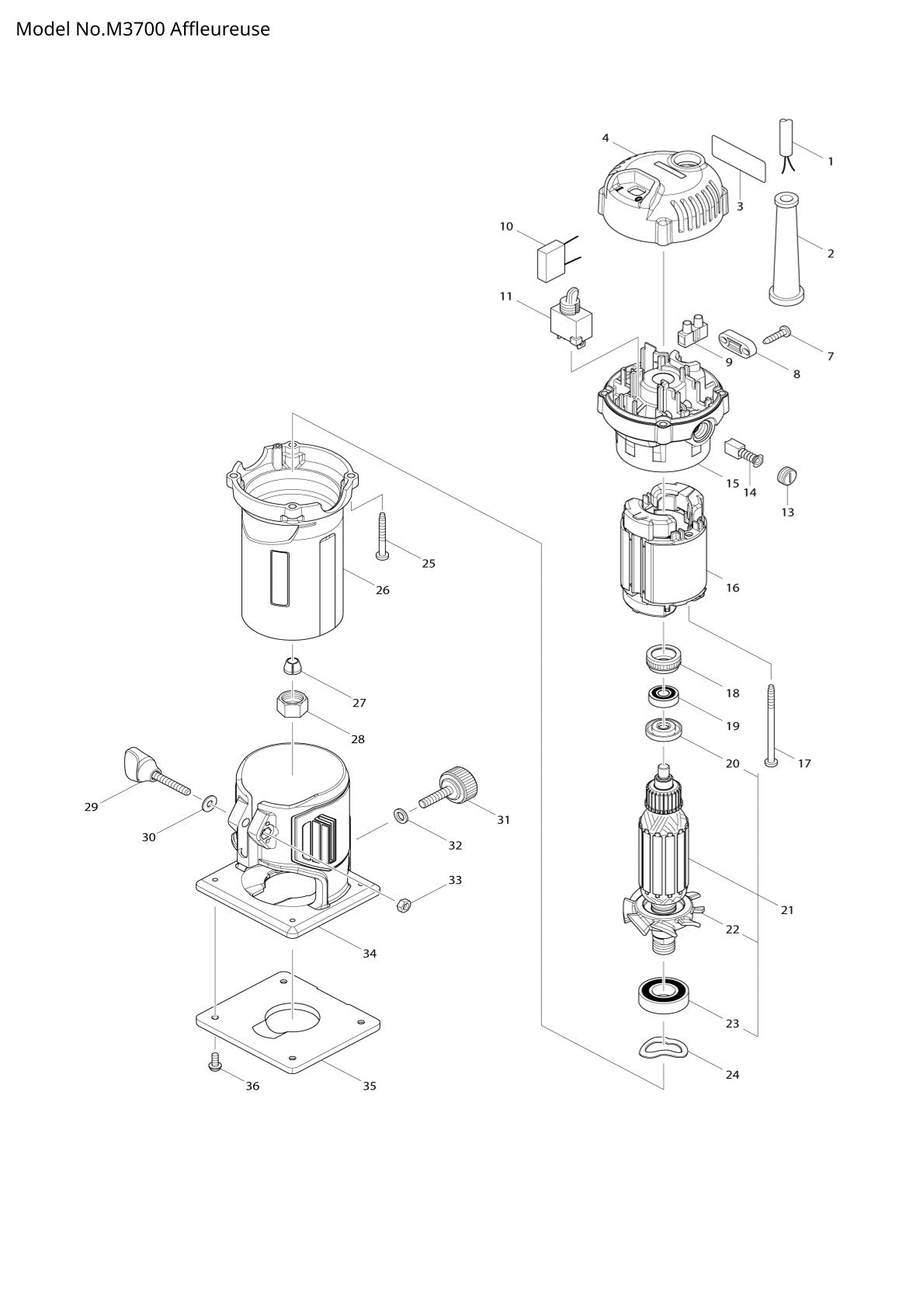 Pièces détachées défonceuse Makita M3700