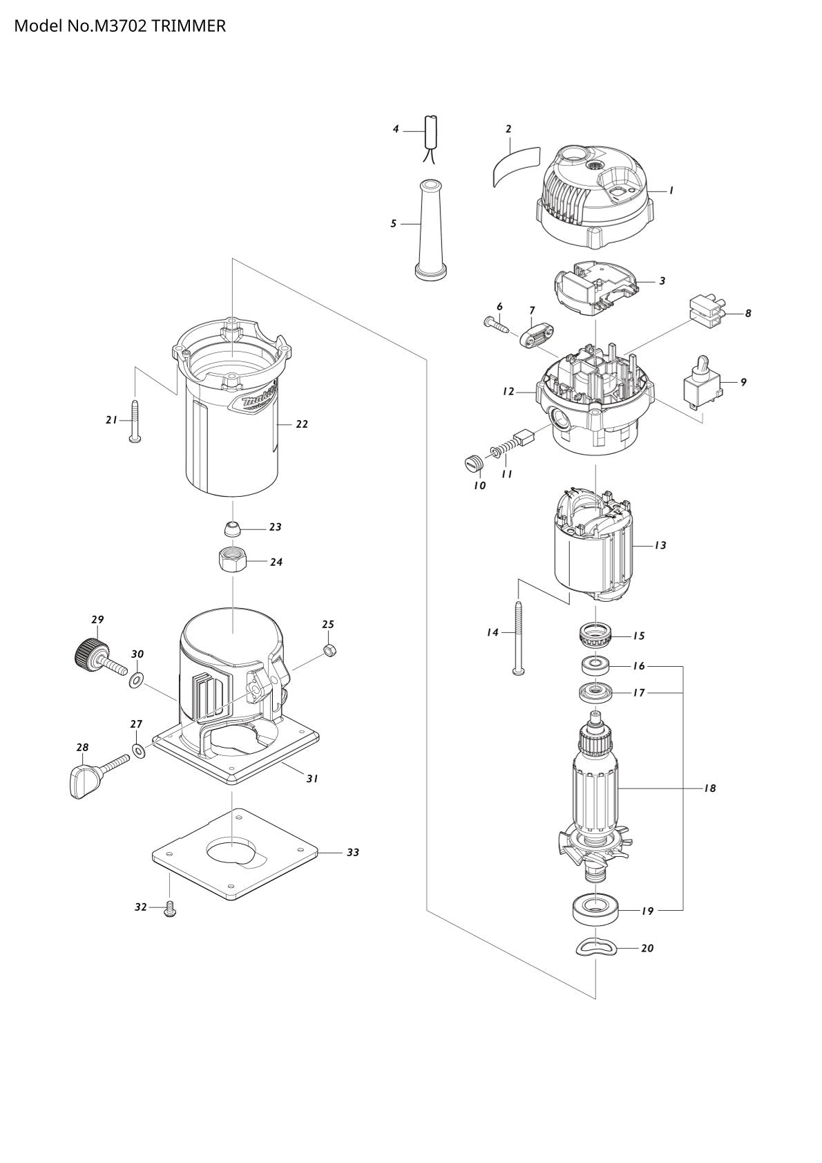 Pièces détachées défonceuse Makita M3702