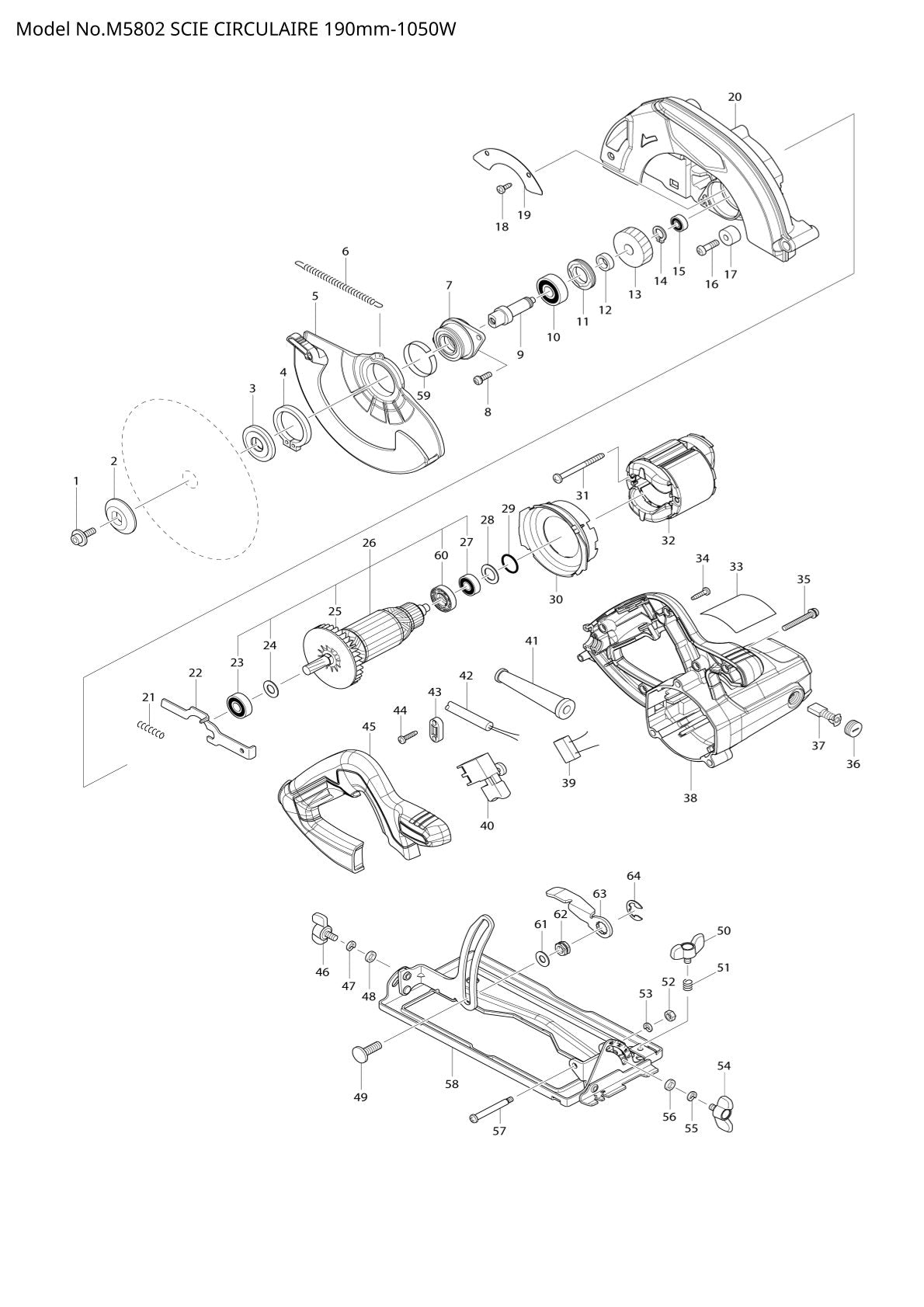 Pièces détachées scie circulaire Makita M5802