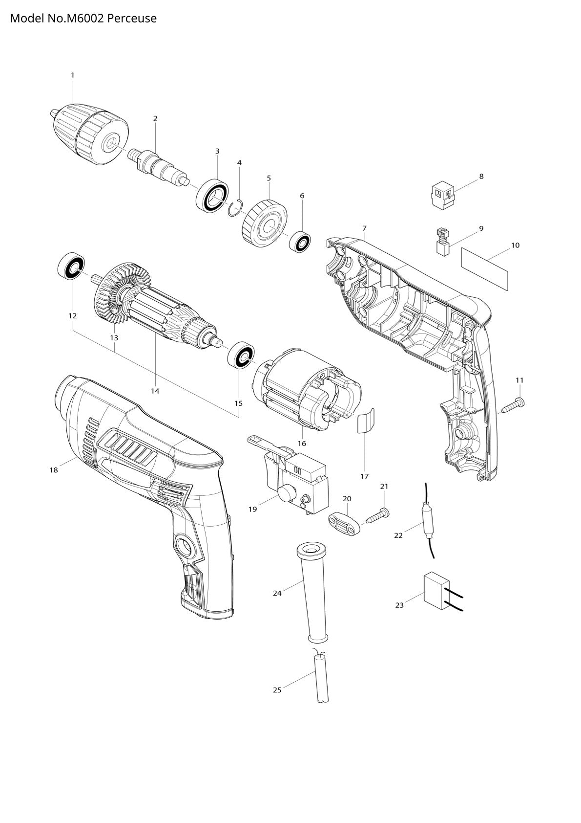 Pièces détachées perceuse-visseuse Makita M6002