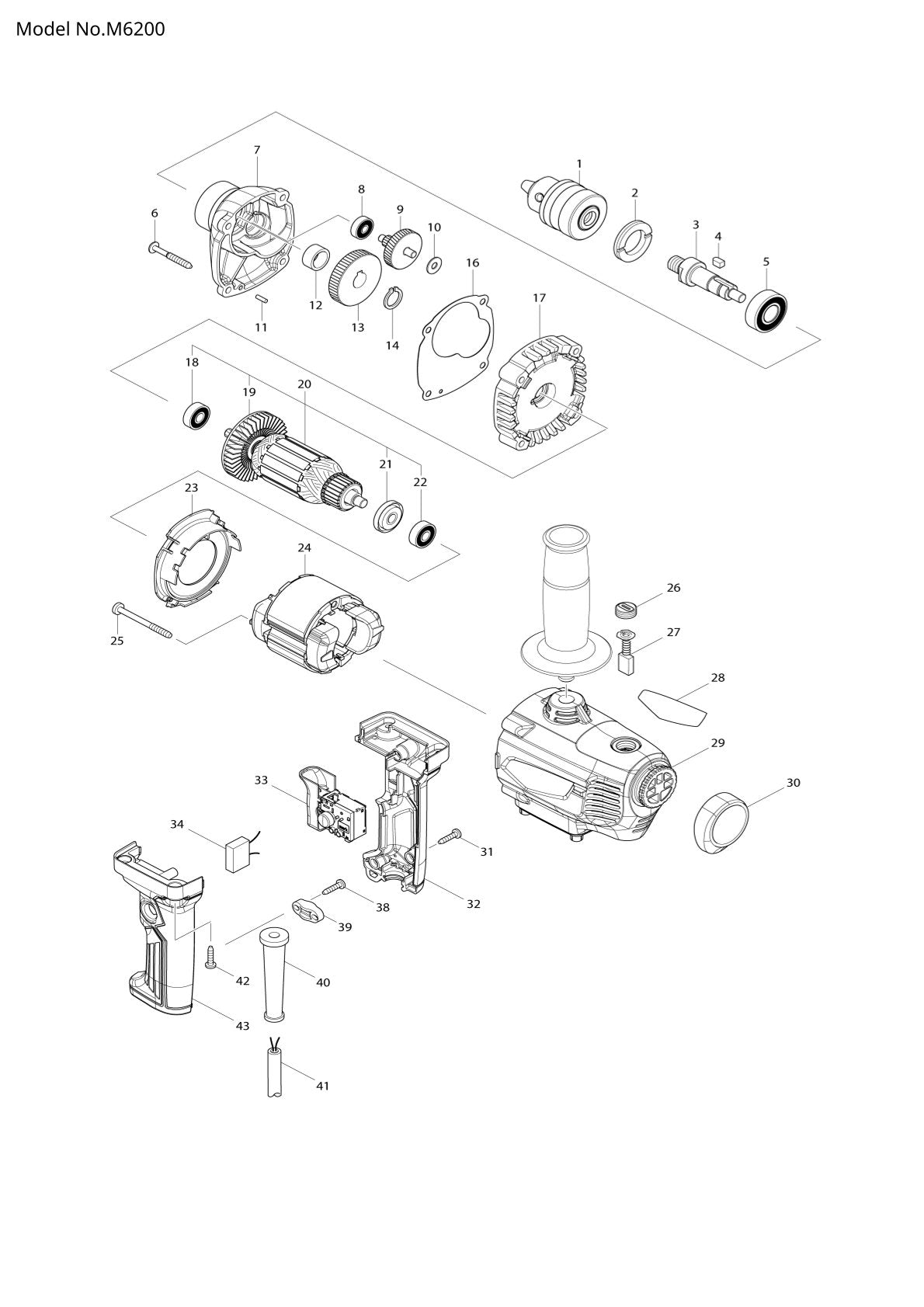 Pièces détachées perceuse-visseuse Makita M6200