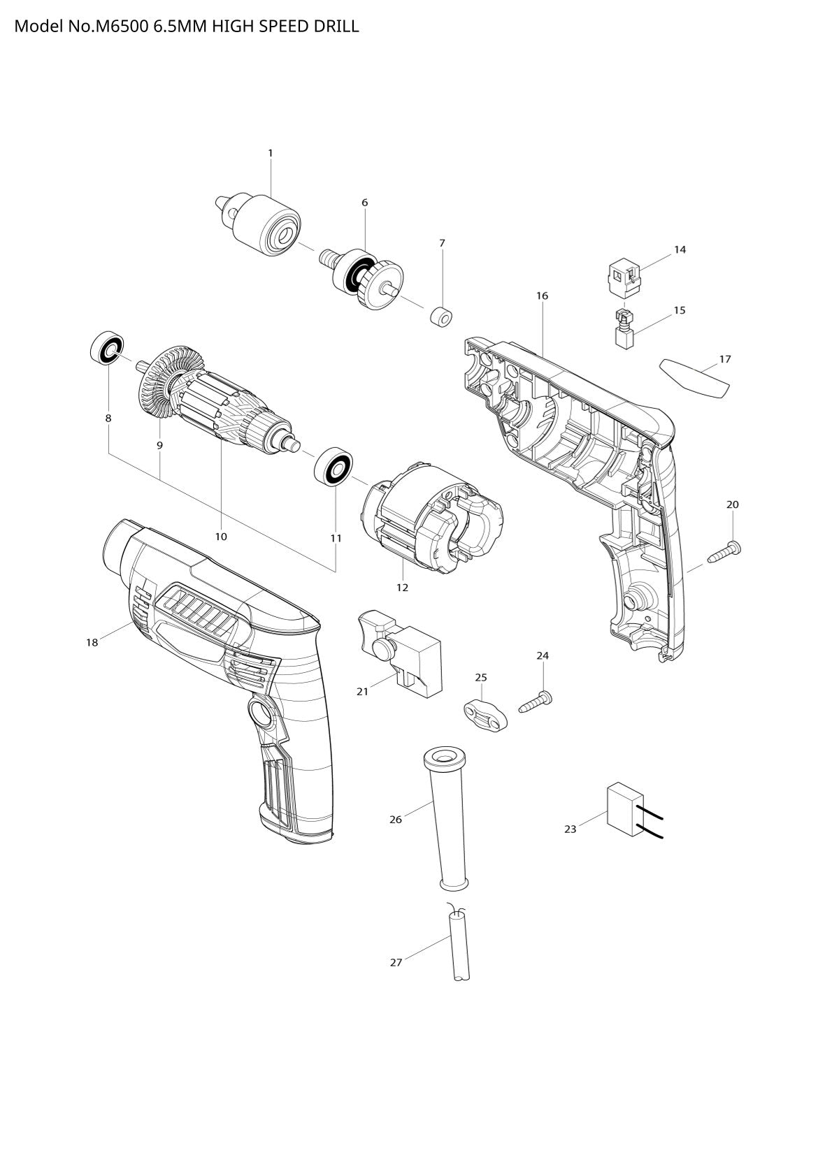 Pièces détachées perceuse-visseuse Makita M6500