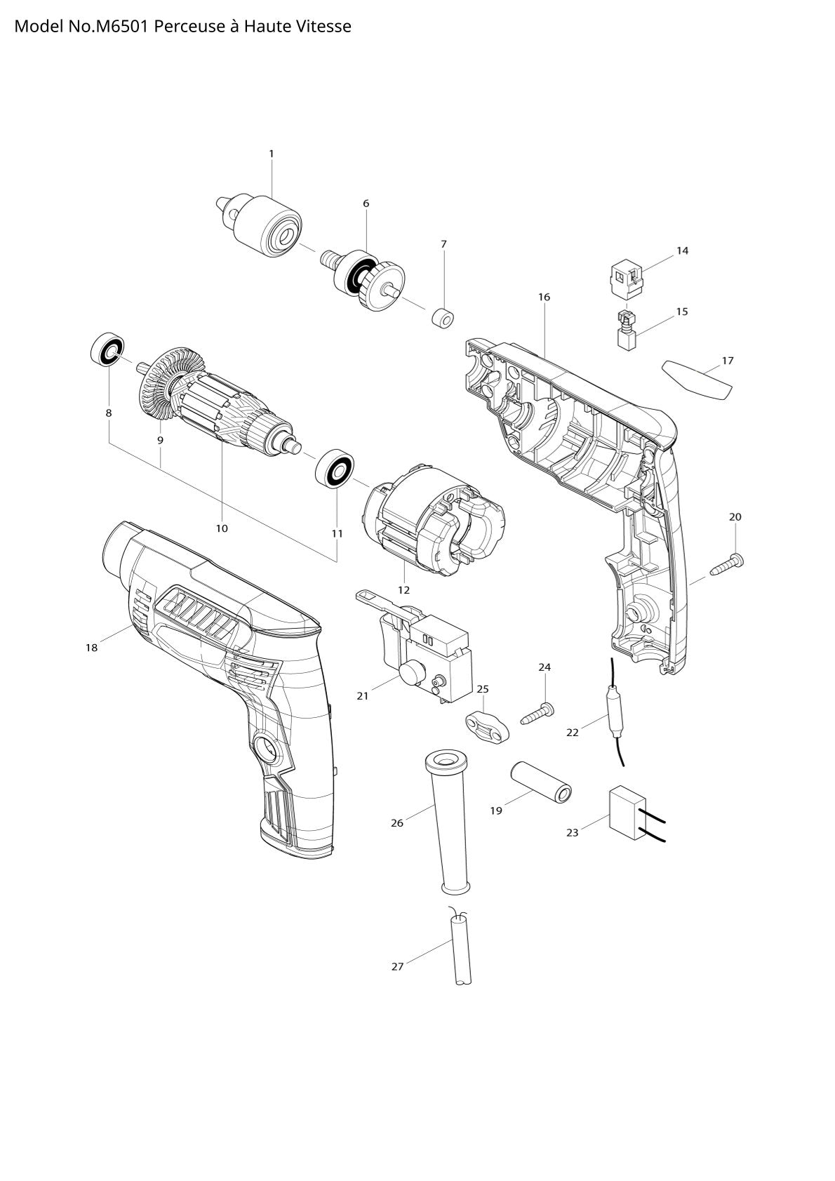 Pièces détachées perceuse-visseuse Makita M6501