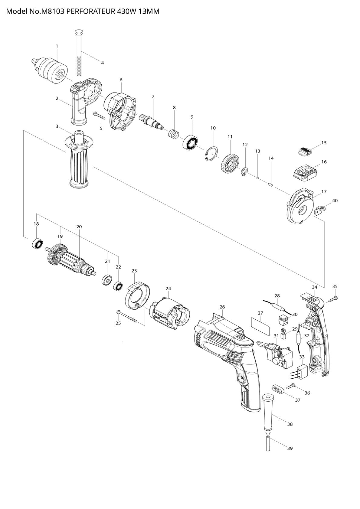 Pièces détachées perceuse à percussion Makita M8103