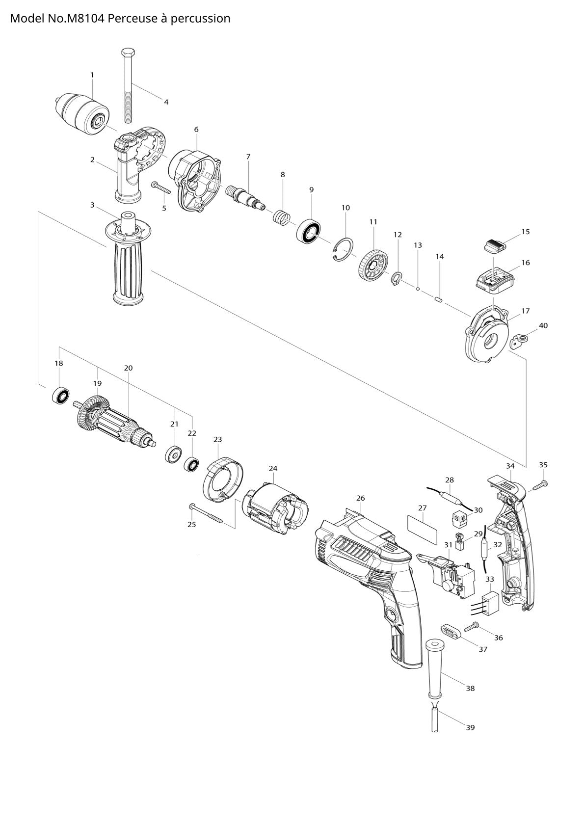 Pièces détachées perceuse à percussion Makita M8104