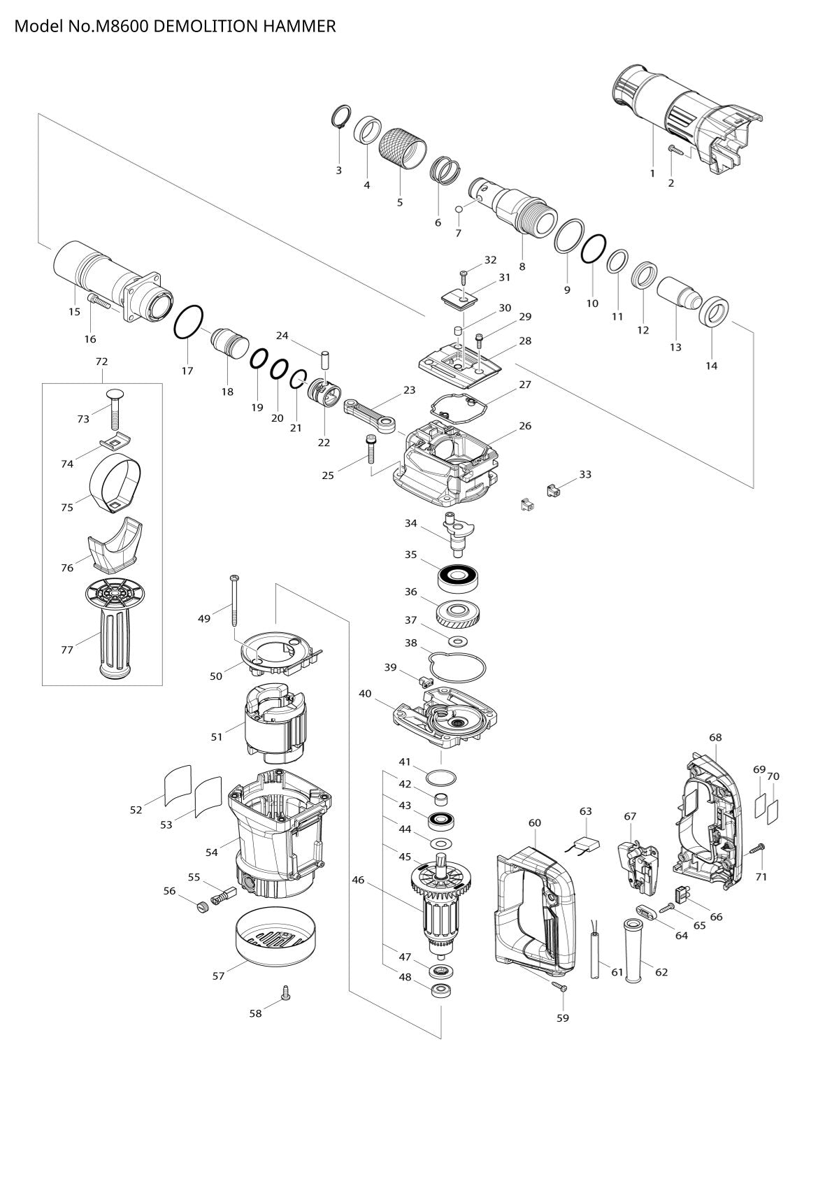 Pièces détachées perceuse à percussion Makita M8600