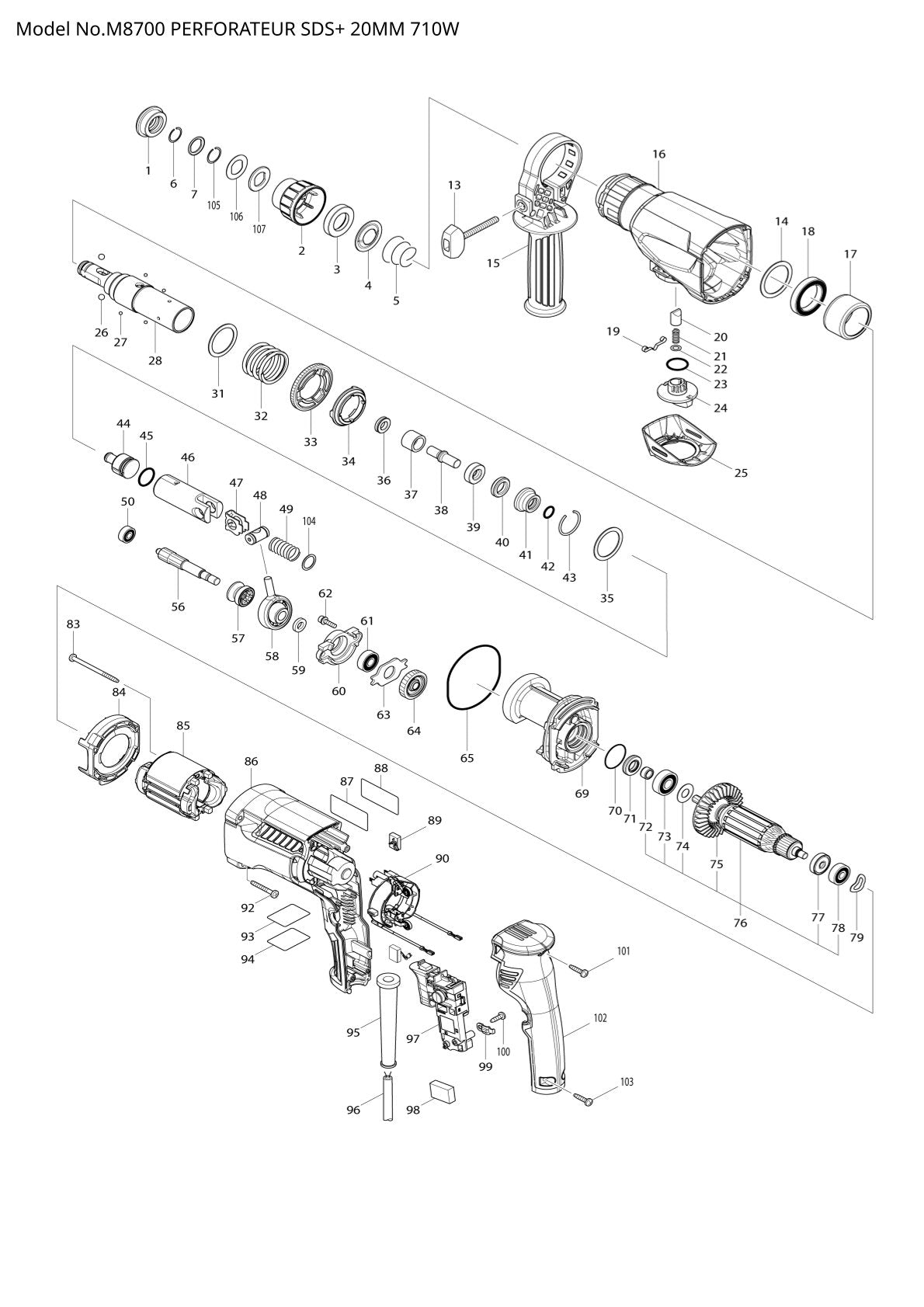 Pièces détachées perceuse à percussion Makita M8700