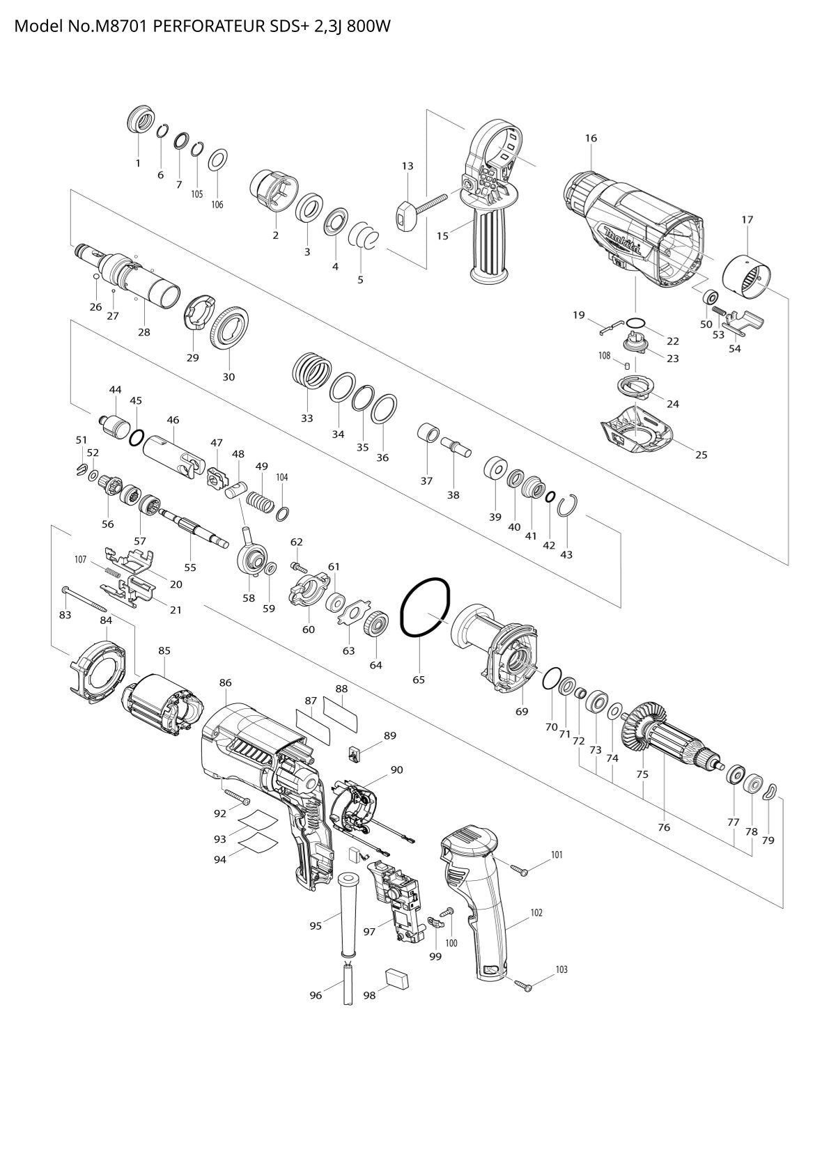 Pièces détachées perceuse à percussion Makita M8701