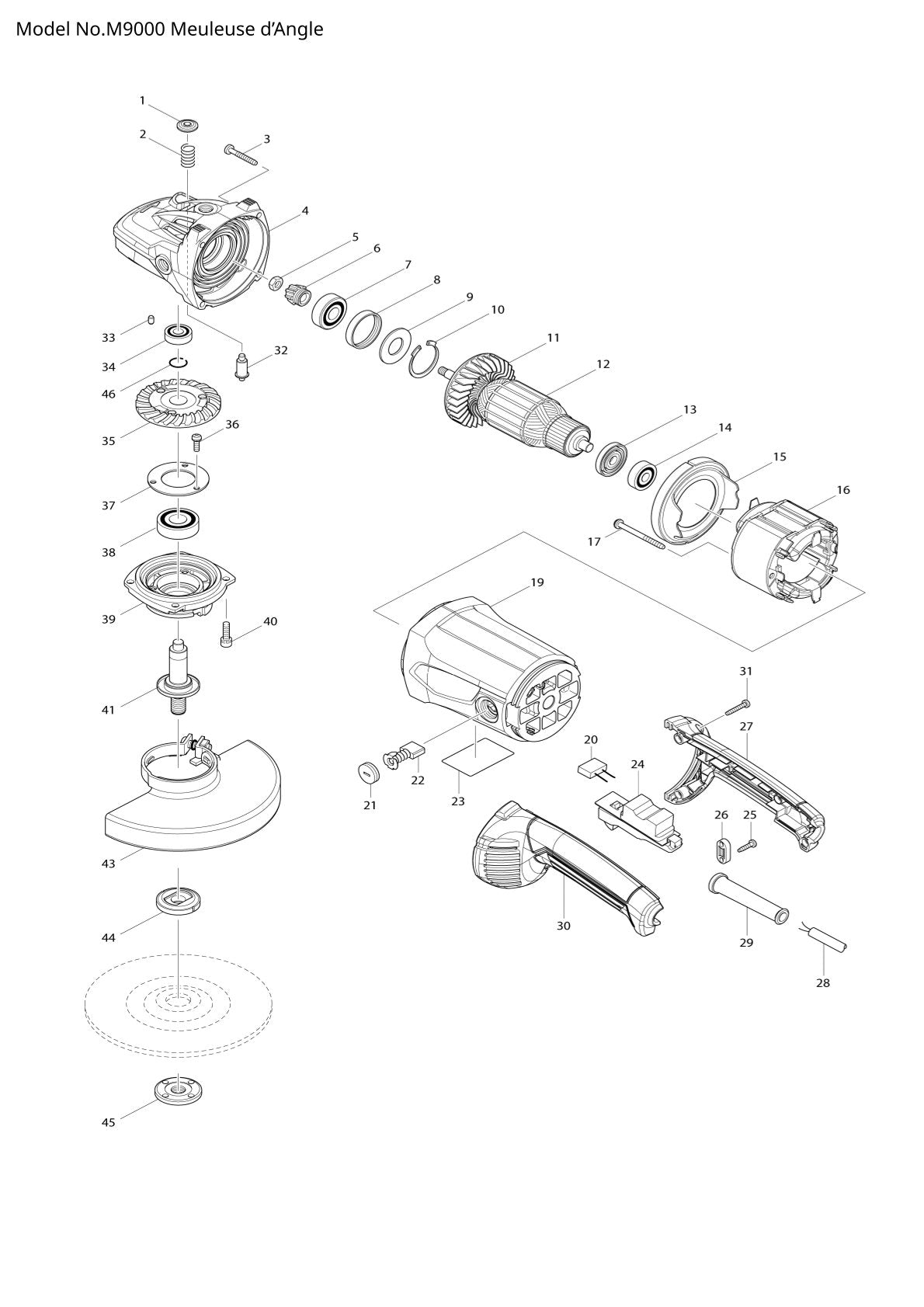 Pièces détachées meuleuse d’angle Makita M9000