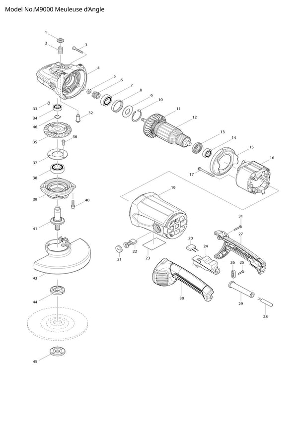 Pièces détachées meuleuse d’angle Makita M9000