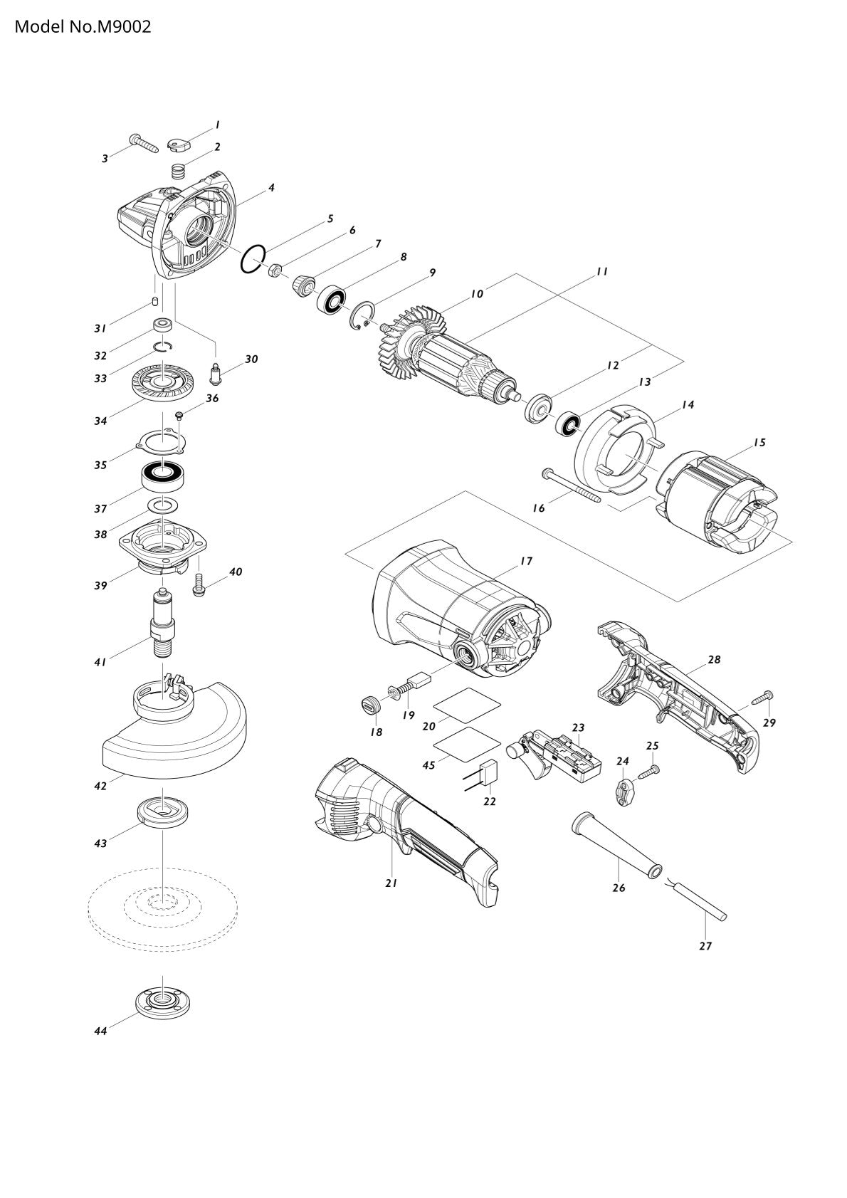 Pièces détachées meuleuse d’angle Makita M9002