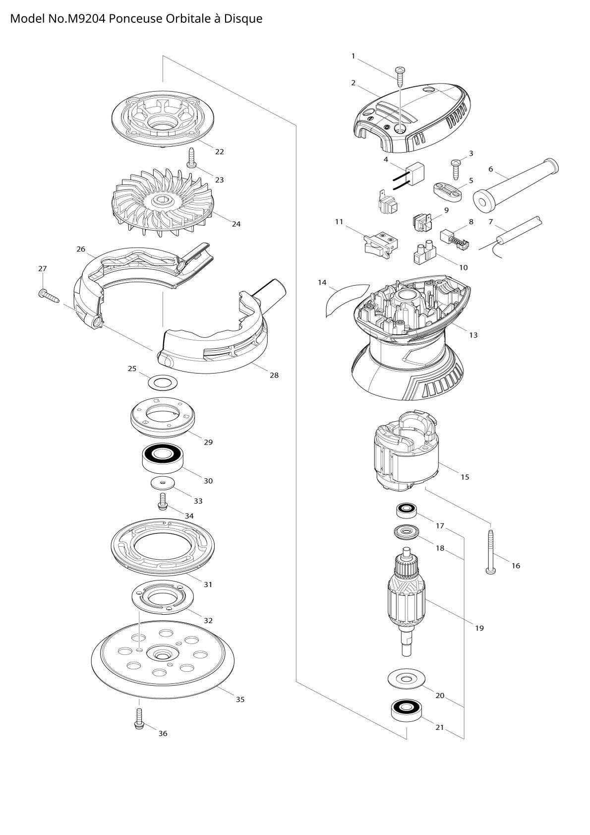 Pièces détachées meuleuse d’angle Makita M9204