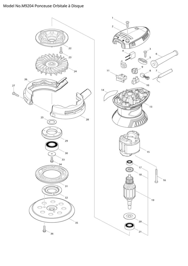 Pièces détachées meuleuse d’angle Makita M9204