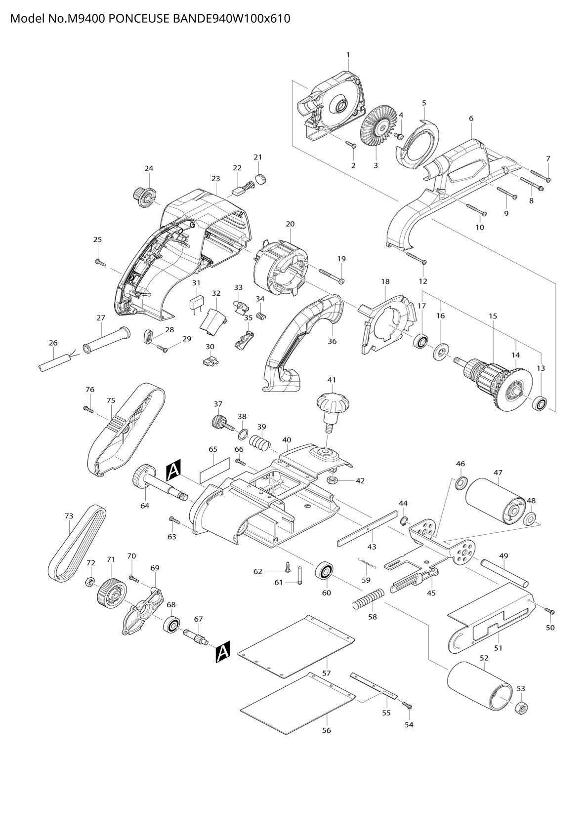 Pièces détachées meuleuse d’angle Makita M9400