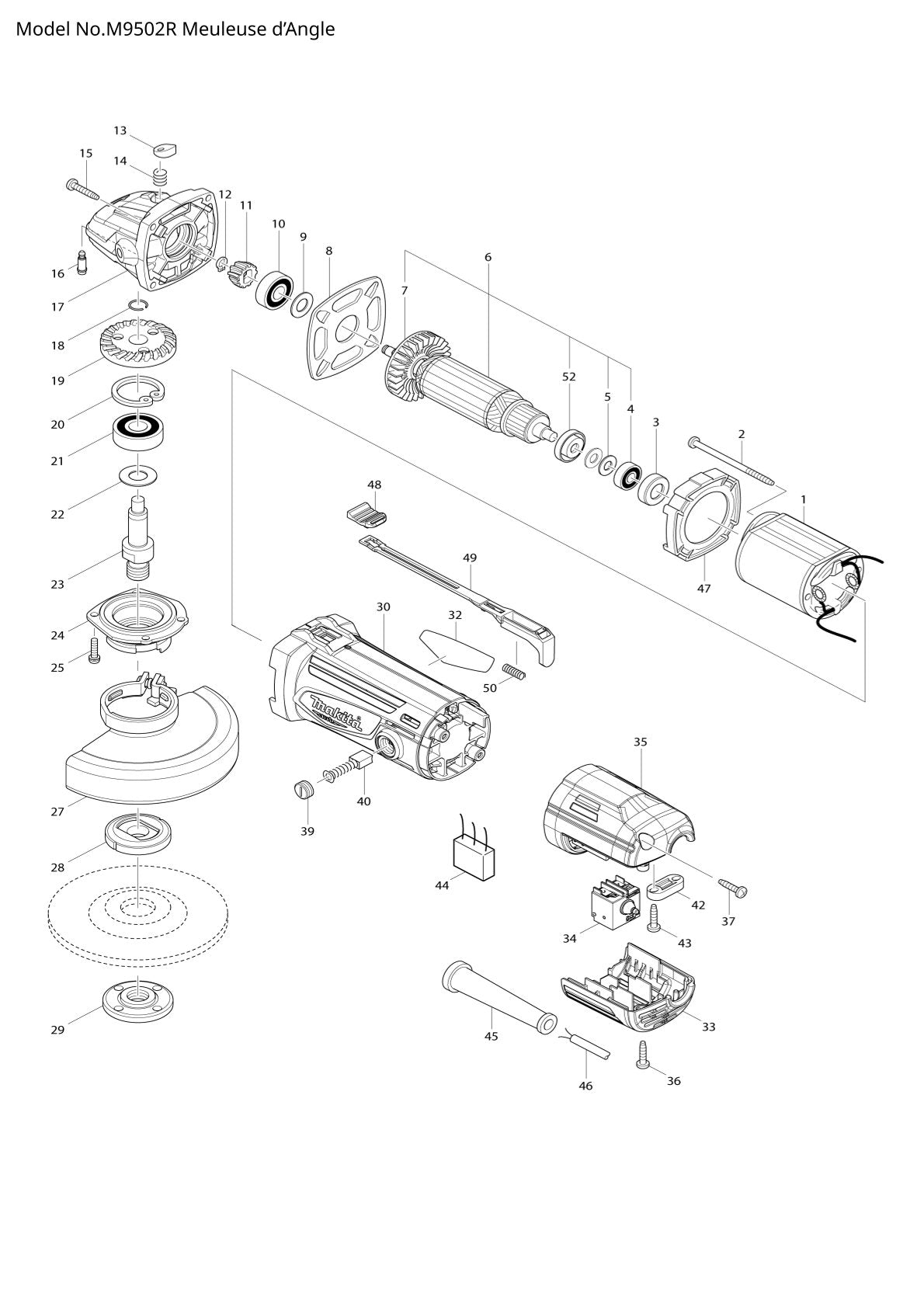 Pièces détachées meuleuse d’angle Makita M9502R