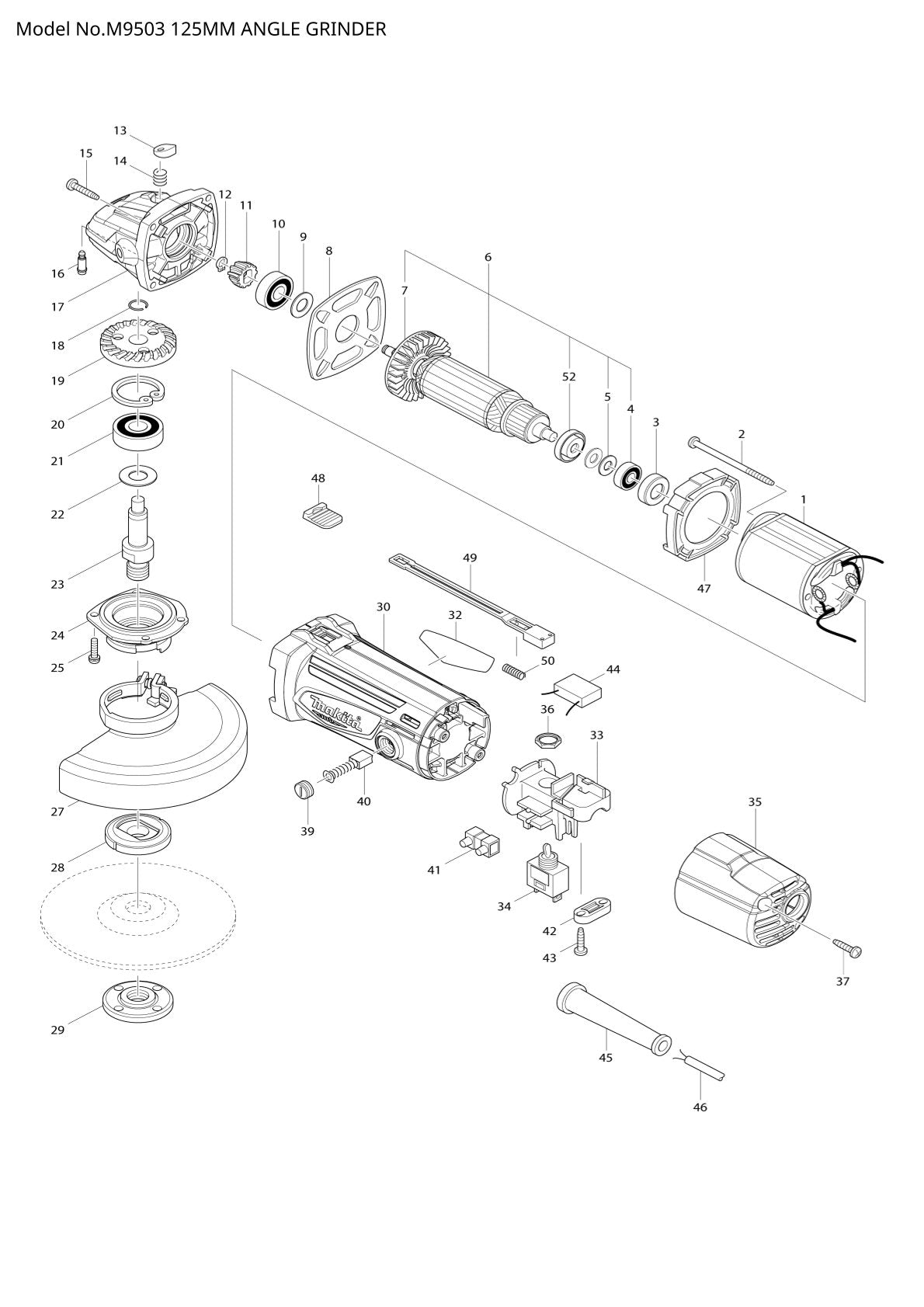Pièces détachées meuleuse d’angle Makita M9503