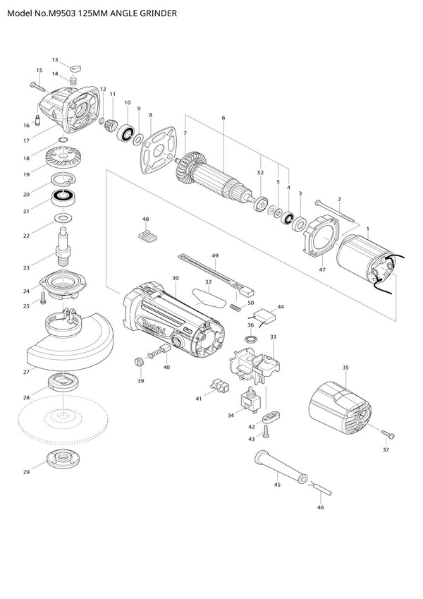 Pièces détachées meuleuse d’angle Makita M9503