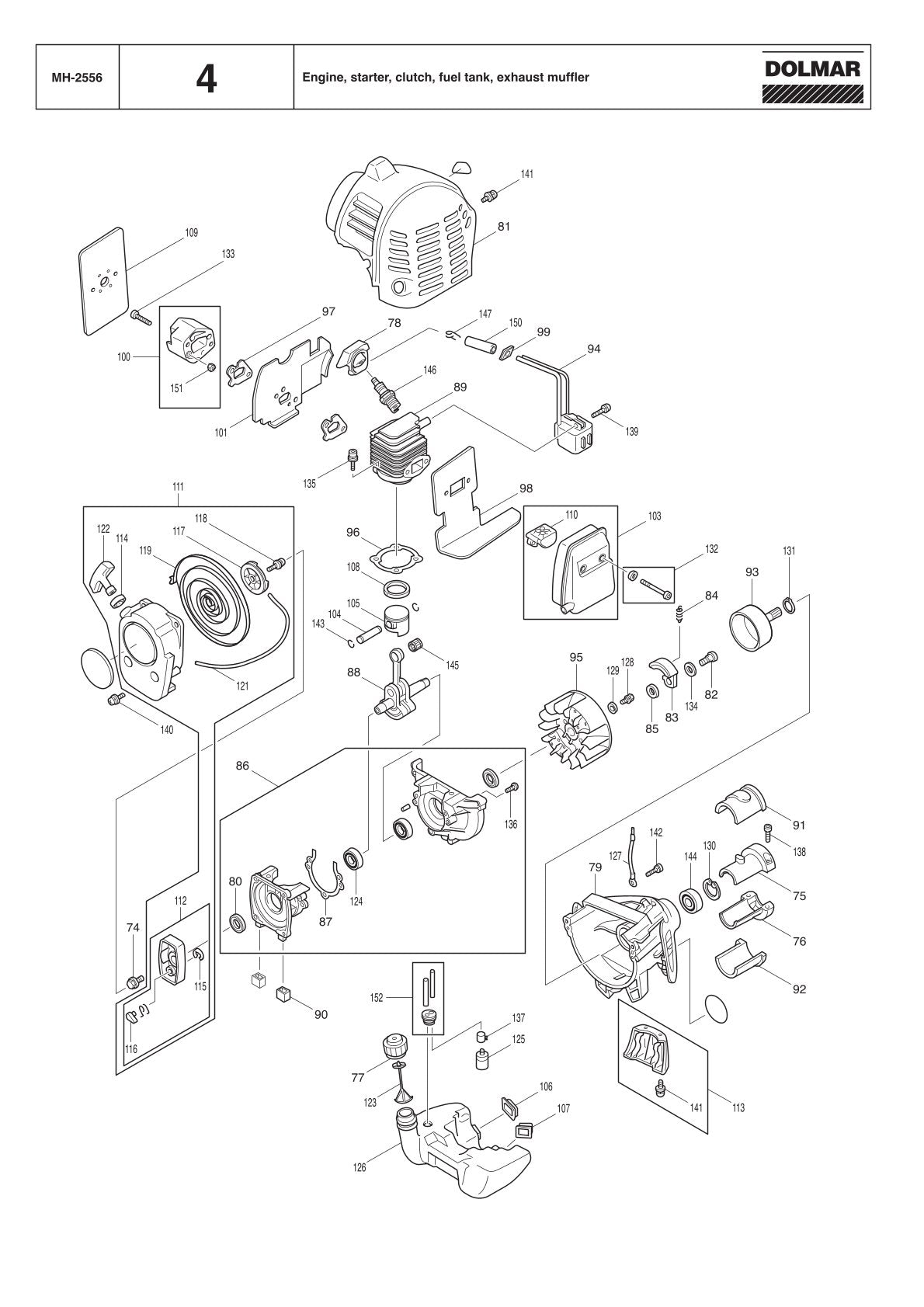 Pièces détachées débroussailleuse thermique Makita MH2556