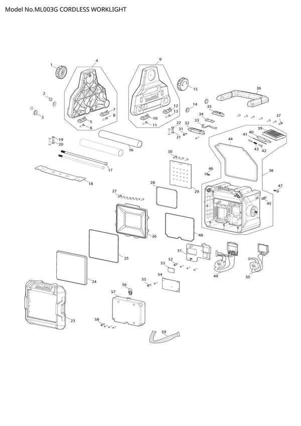 Pièces détachées lampe de chantier sans fil Makita ML003G